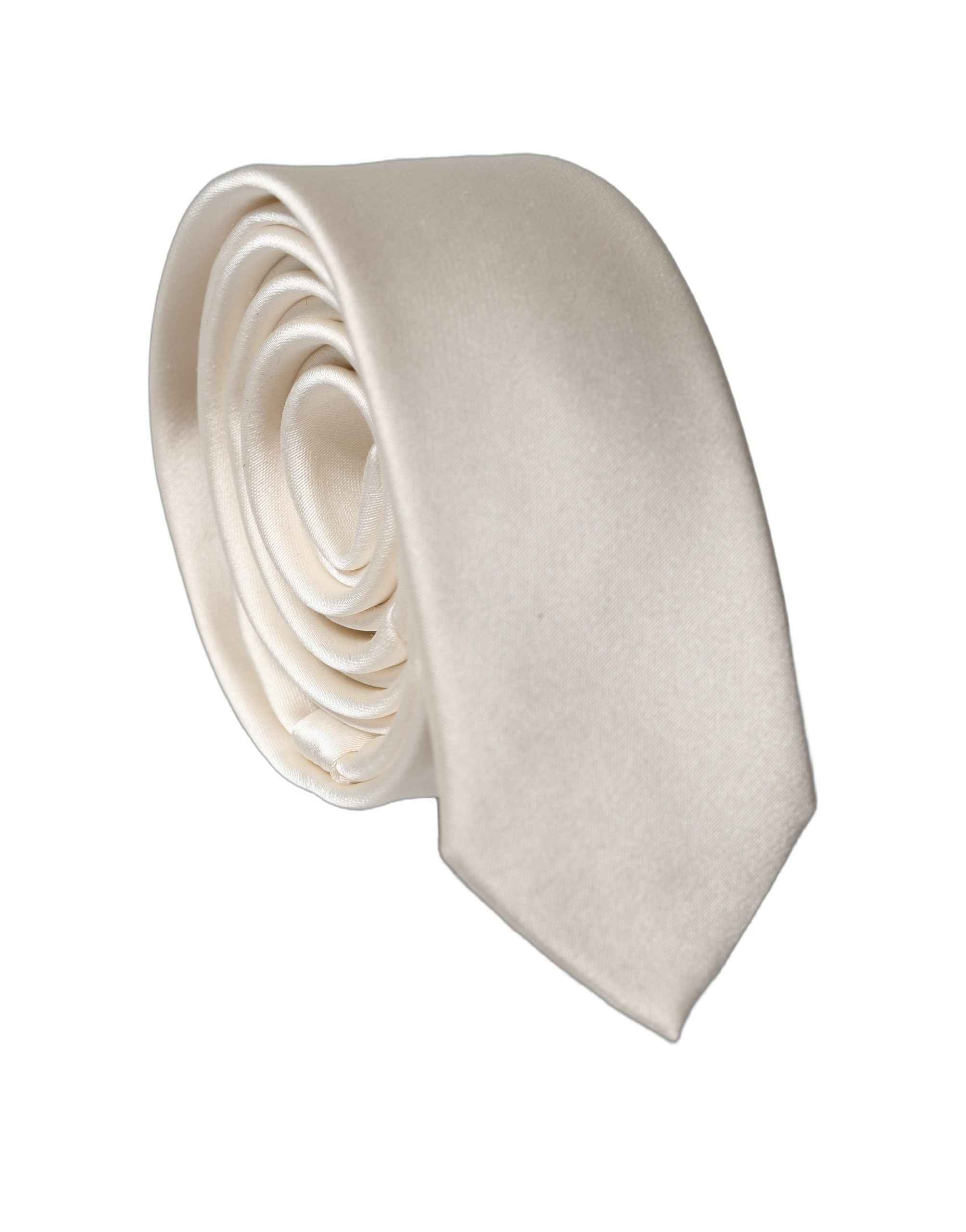 Dolce & Gabbana Off White Solid 100% Silk Adjustable Men Tied Necktie Tie