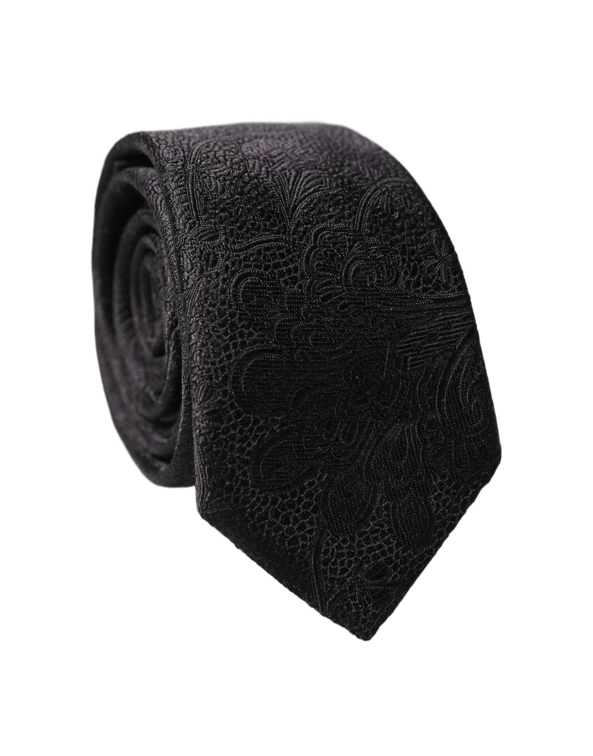 Dolce & Gabbana Black Solid 100% Silk Adjustable Men Tied Necktie Tie