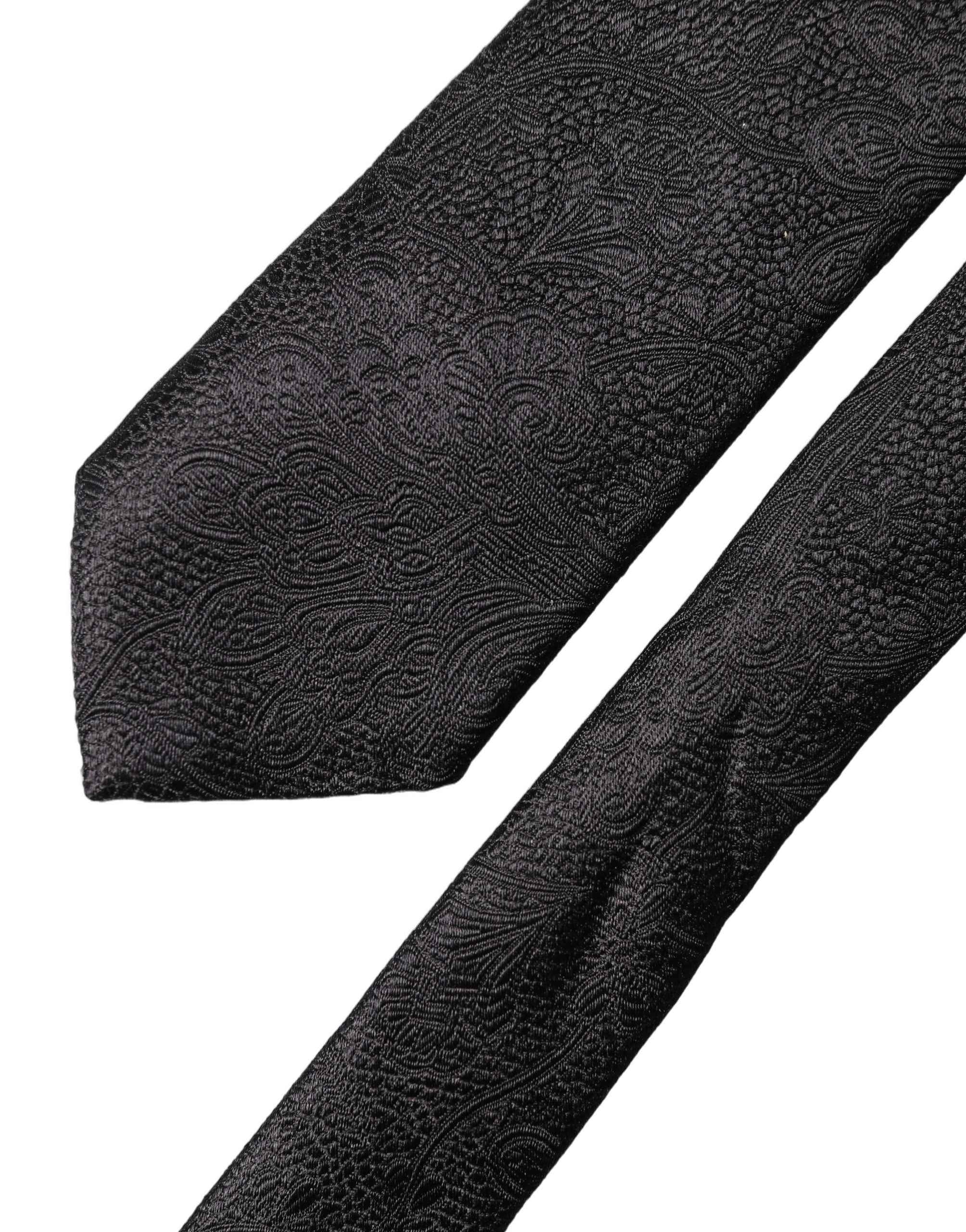 Dolce & Gabbana Black Solid 100% Silk Adjustable Men Tied Necktie Tie
