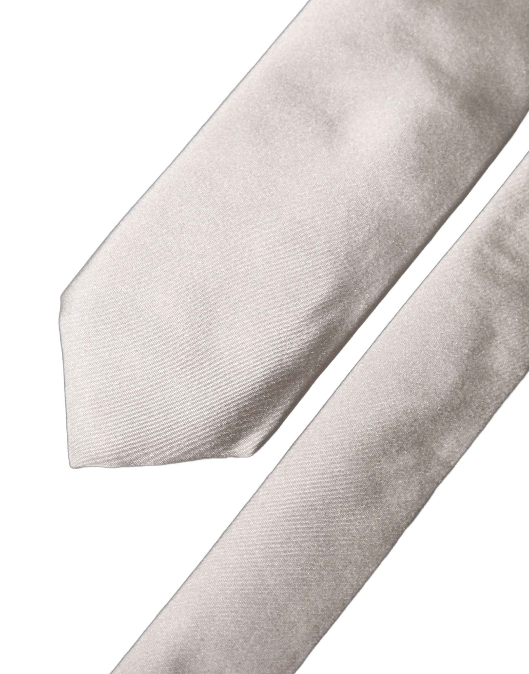 Dolce & Gabbana Light Gray Silk Satin Wide Adjustable Men Necktie Tie