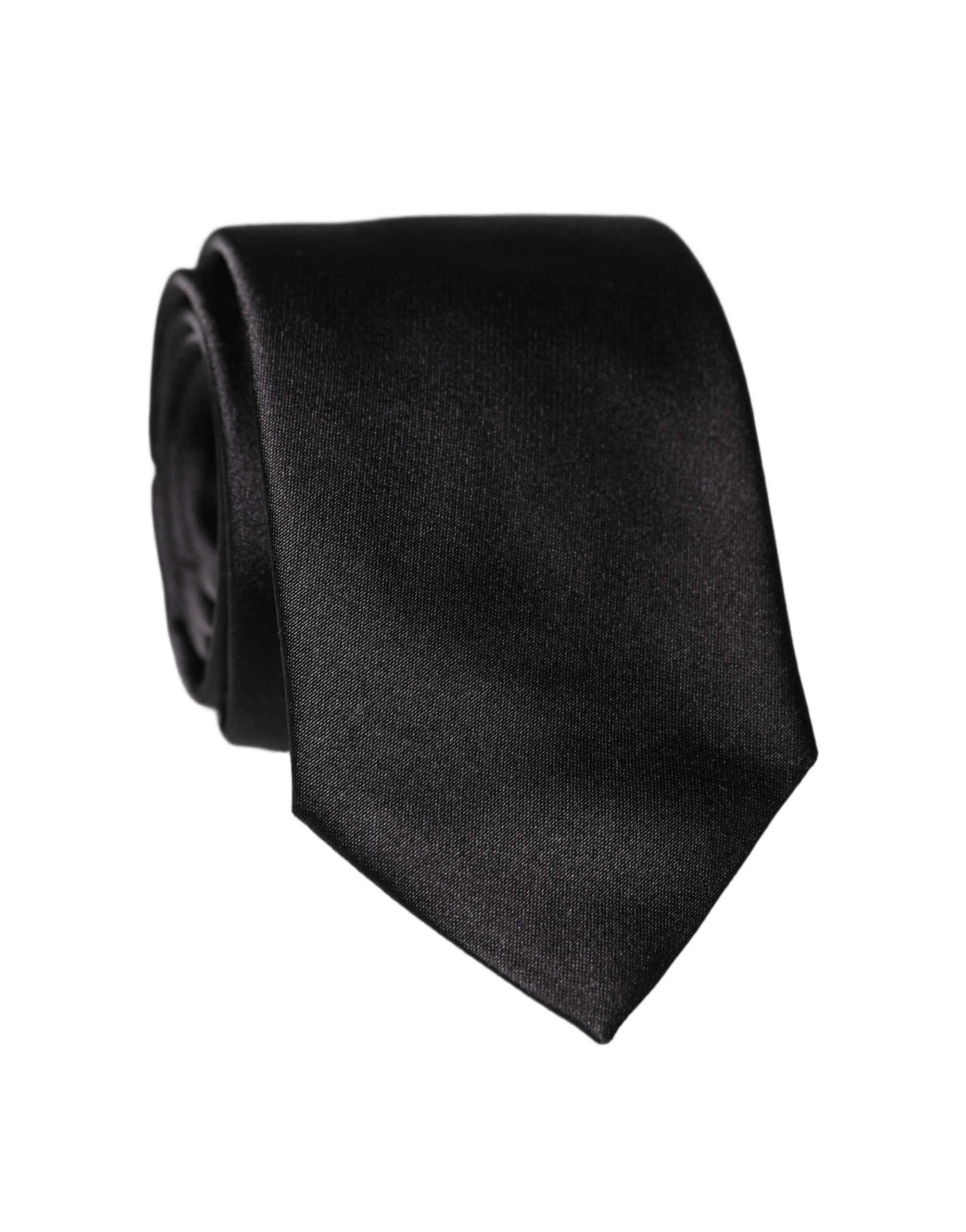 Dolce & Gabbana Black Solid 100% Silk Adjustable Men Tied Necktie Tie