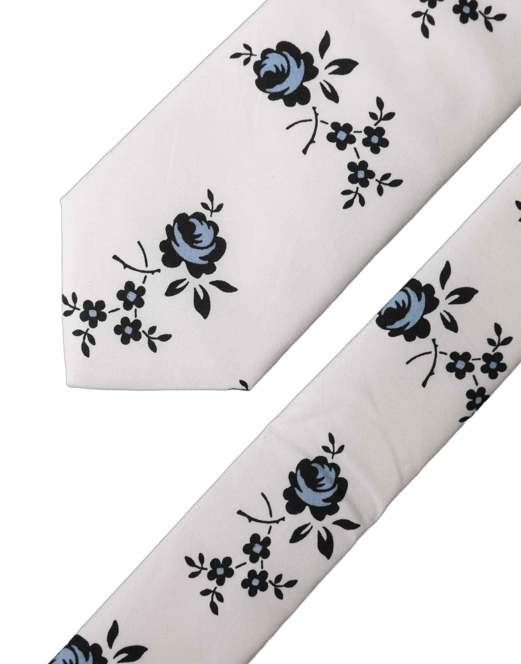 Dolce & Gabbana White Floral Fantasy Cotton Adjustable Men Necktie Tie