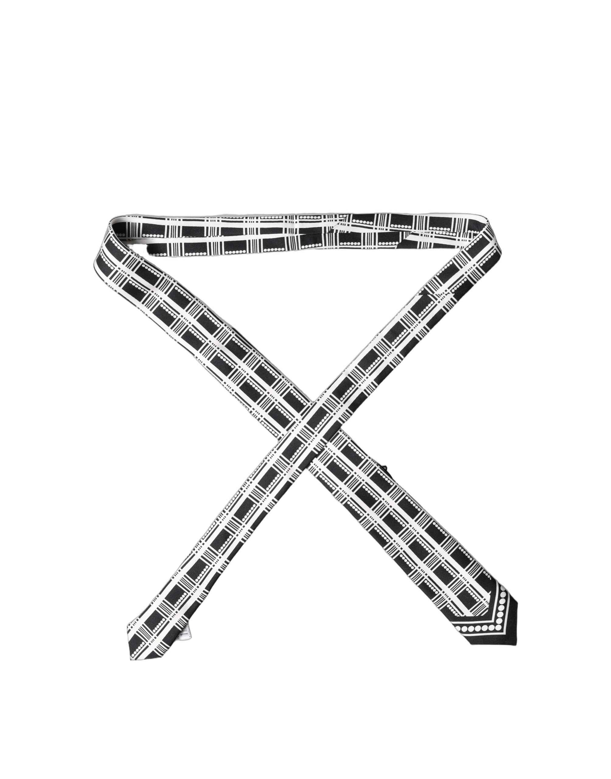 Dolce & Gabbana Black White Abstract Silk Adjustable Men Tied Necktie Tie