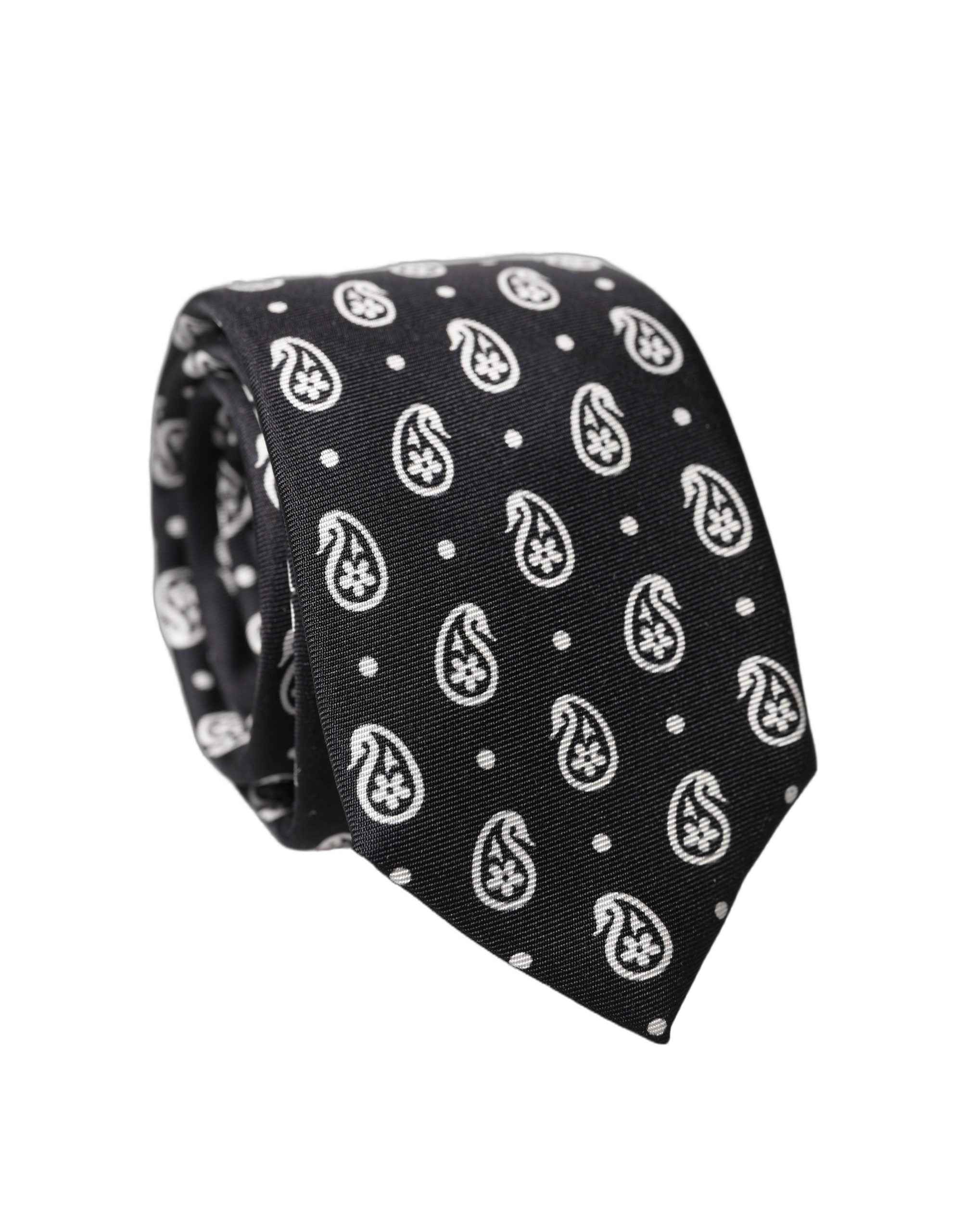 Dolce & Gabbana Black Paisley 100% Silk Adjustable Men Tied Necktie Tie