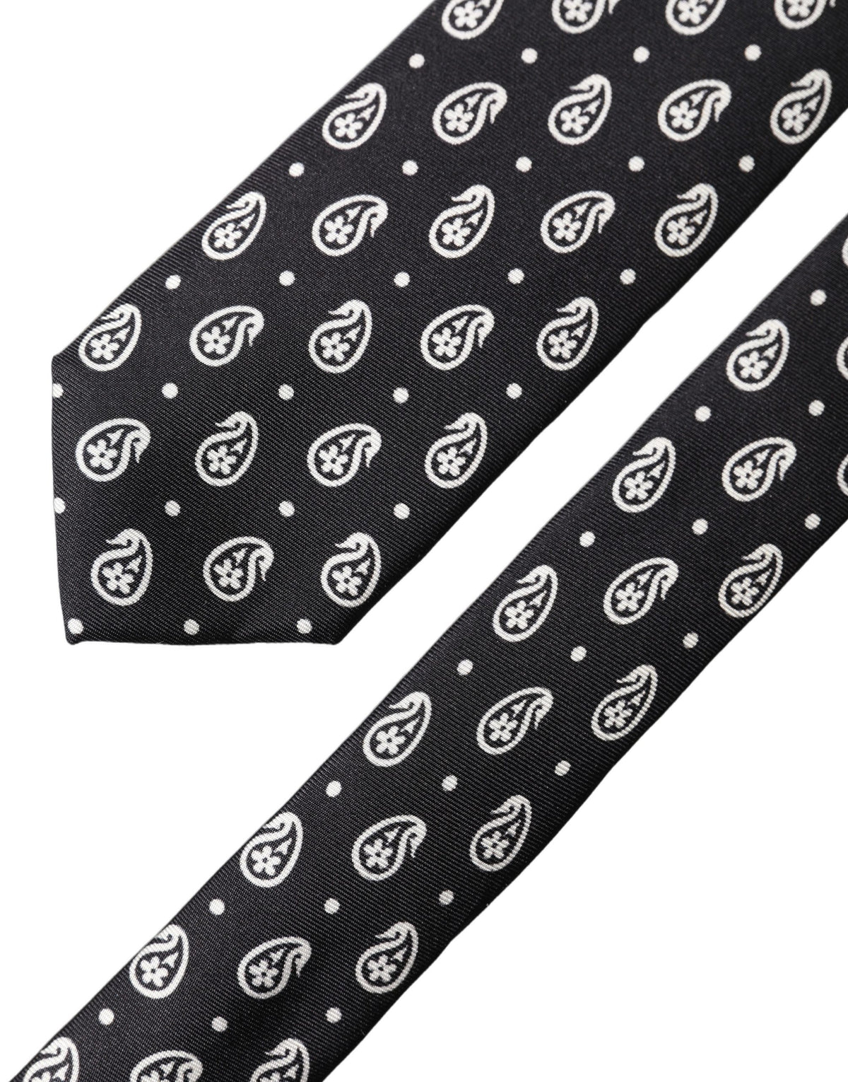Dolce & Gabbana Black Paisley 100% Silk Adjustable Men Tied Necktie Tie
