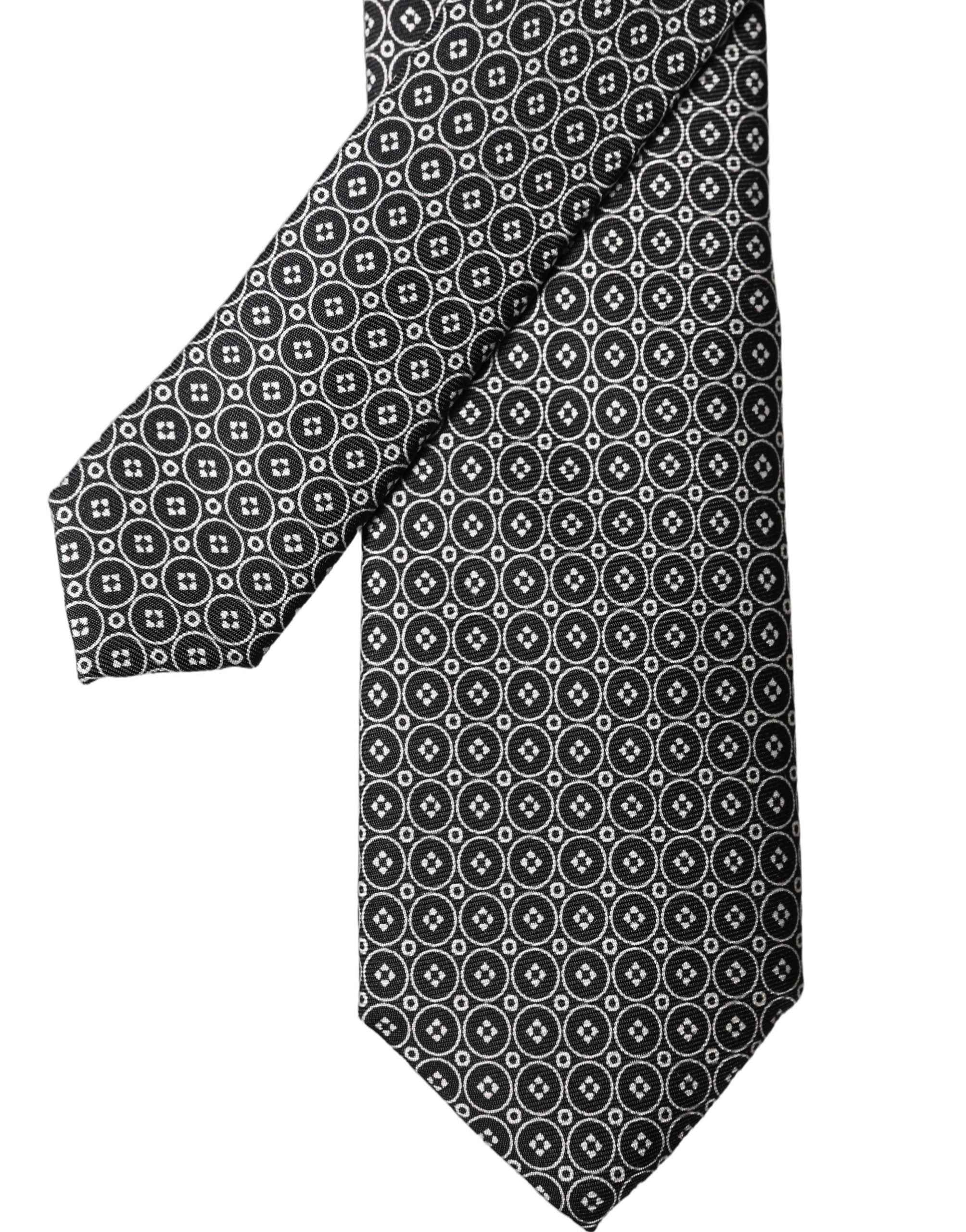 Dolce & Gabbana Black White Patterned Silk Adjustable Men Necktie Tie