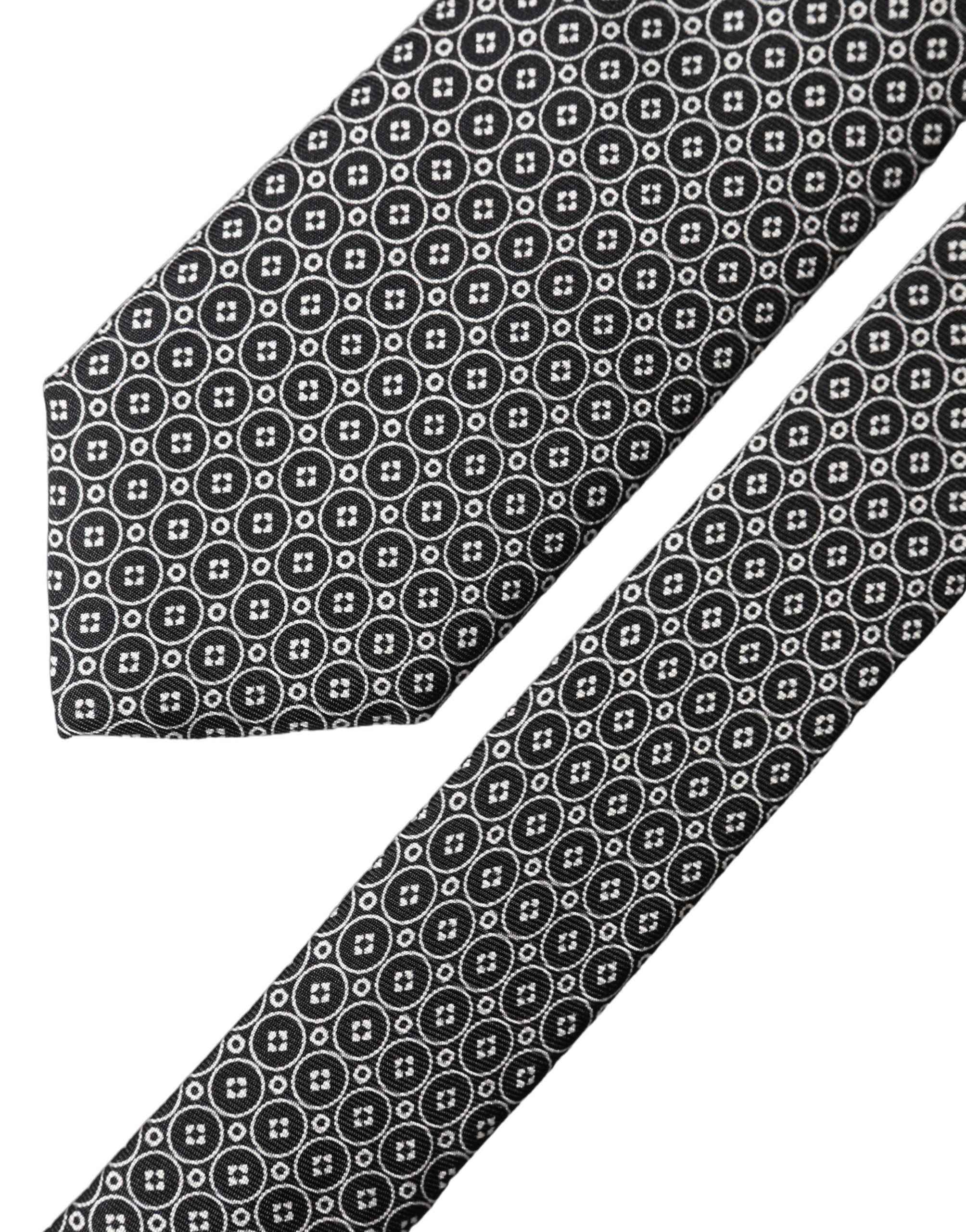 Dolce & Gabbana Black White Patterned Silk Adjustable Men Necktie Tie