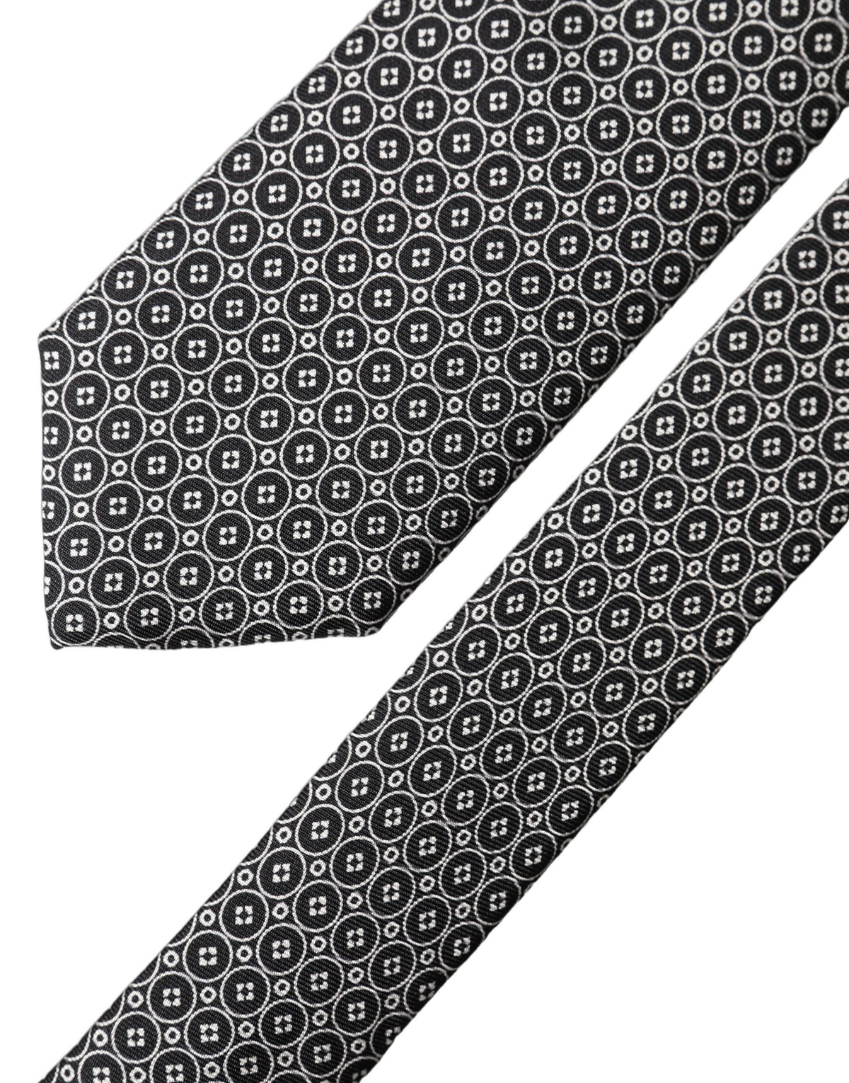 Dolce & Gabbana Gray White Patterned Silk Adjustable Men Necktie Tie