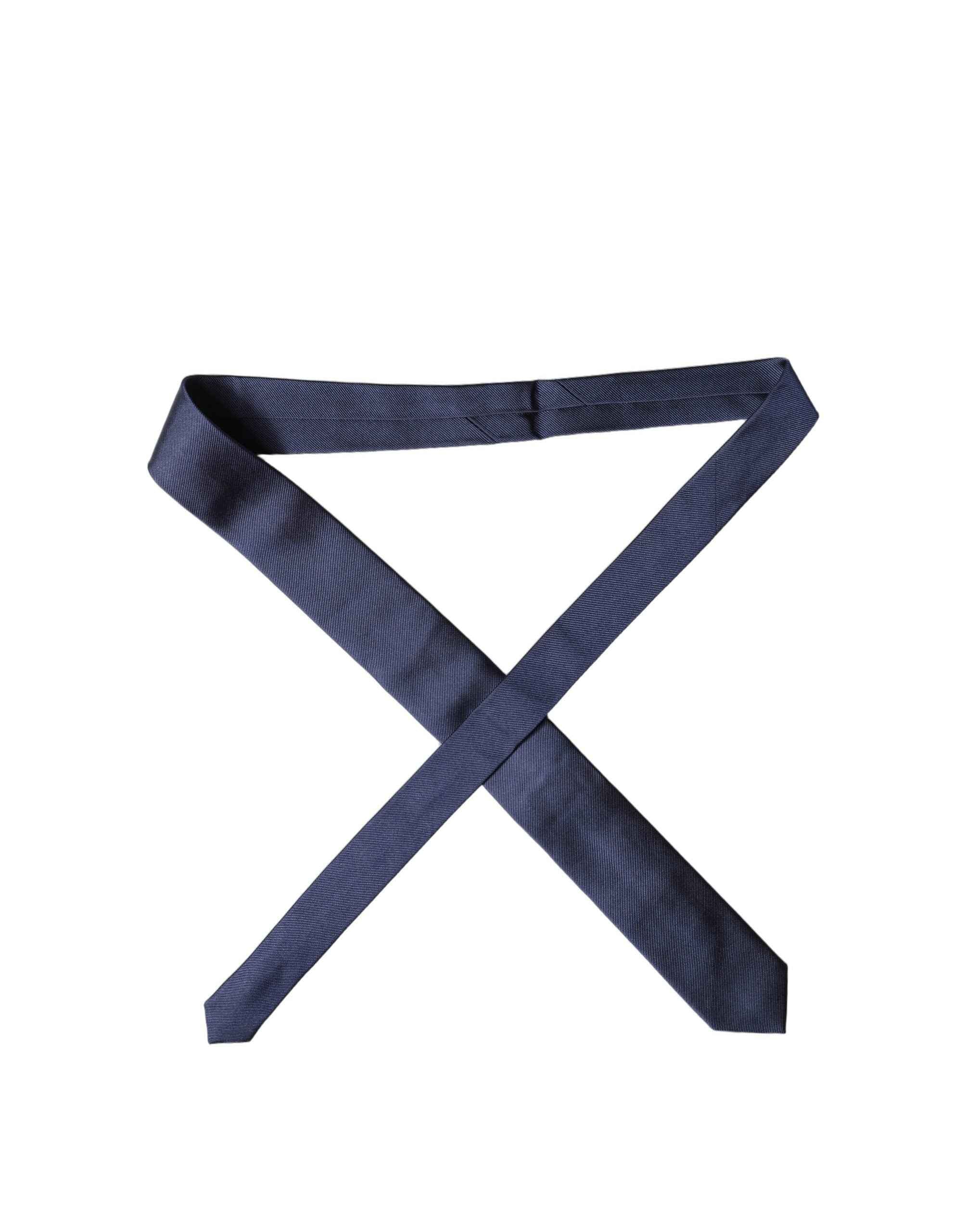 Dolce & Gabbana Navy Blue Solid 100% Silk Adjustable Men Necktie Tie