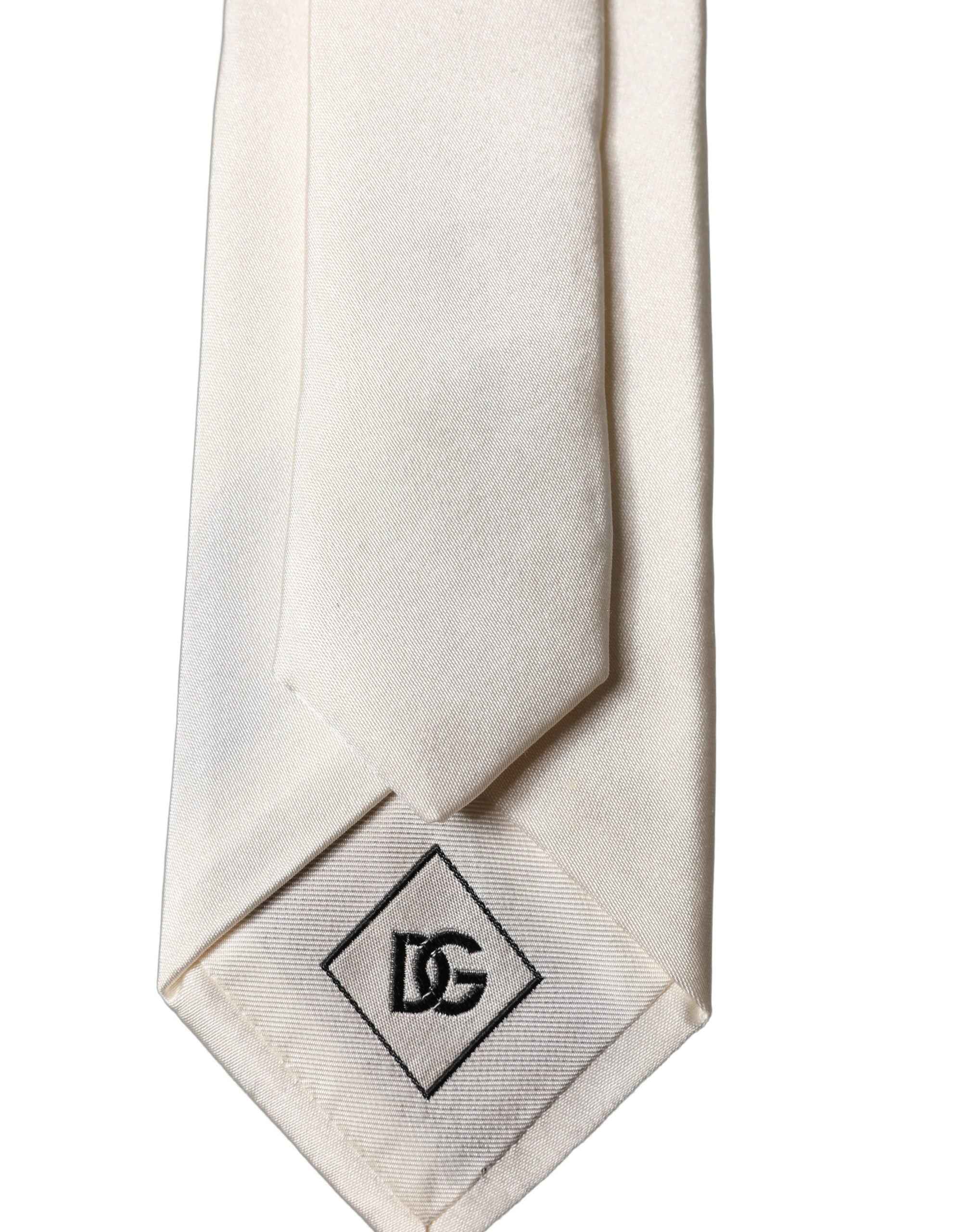 Dolce & Gabbana Off White DG Embroidery Silk Adjustable Men Necktie Tie