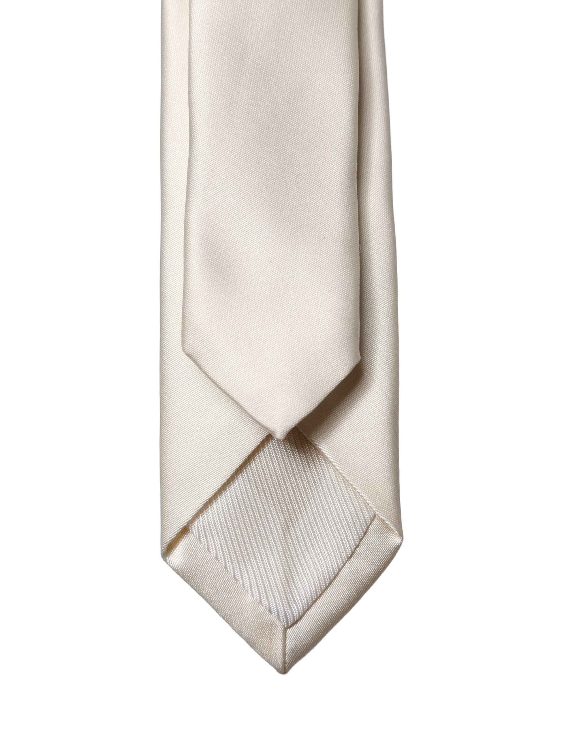 Dolce & Gabbana Off White Satin 100% Silk Adjustable Men Tied Necktie Tie