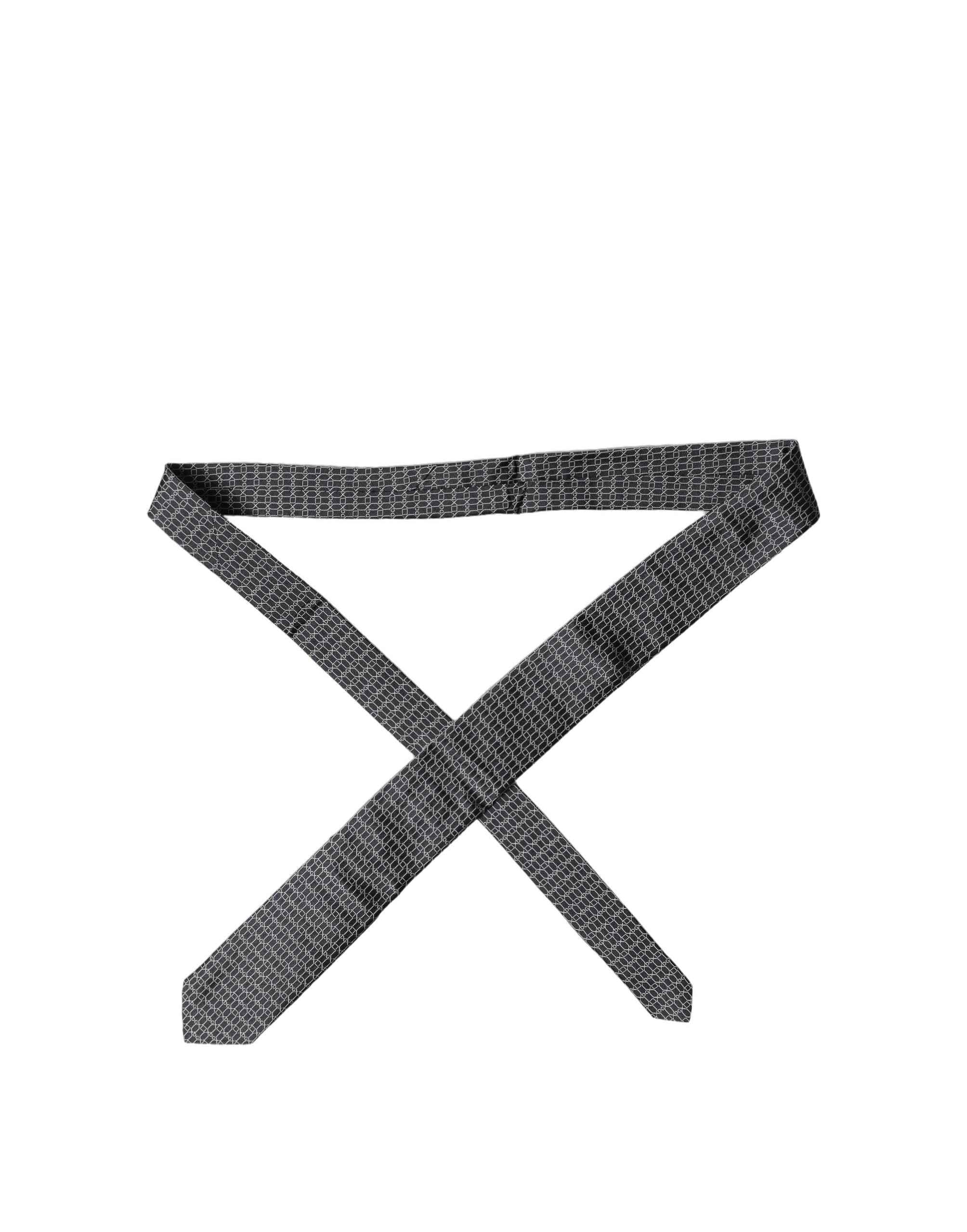 Dolce & Gabbana Black Geometric DG Silk Adjustable Men Tied Necktie Tie