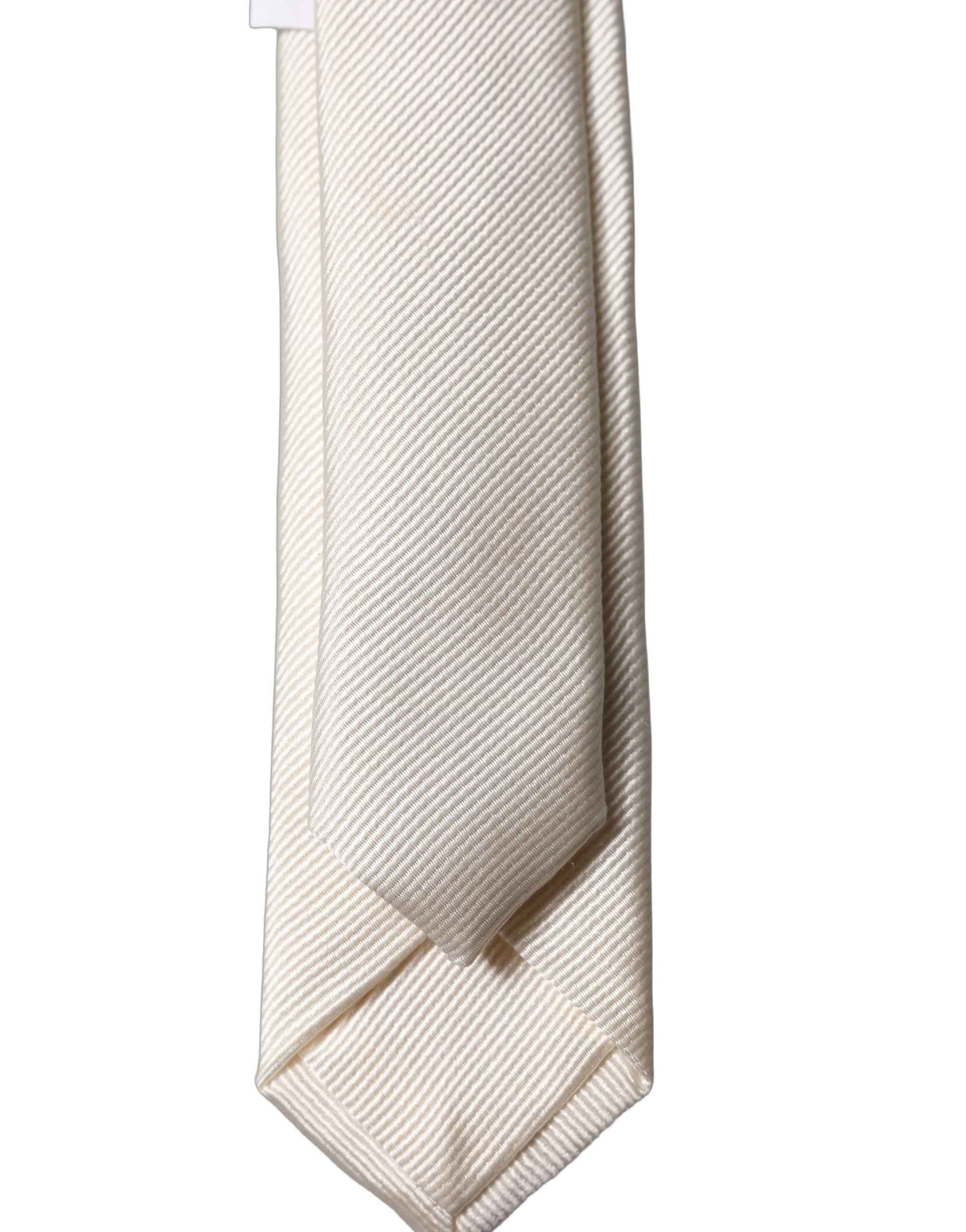 Dolce & Gabbana Off White Solid 100% Silk Adjustable Men Tied Necktie Tie