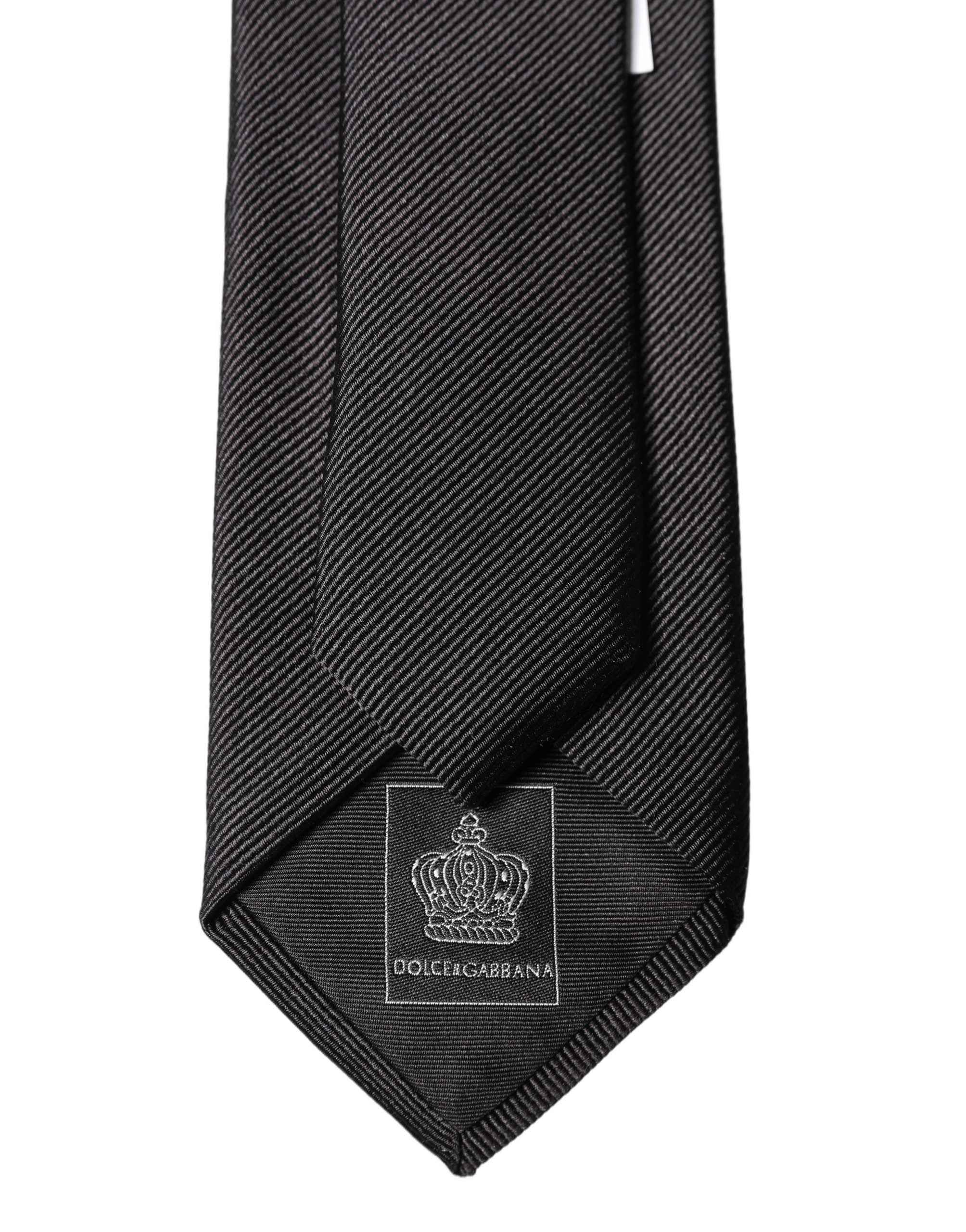 Dolce & Gabbana Black Solid 100% Silk Adjustable Men Tied Necktie Tie
