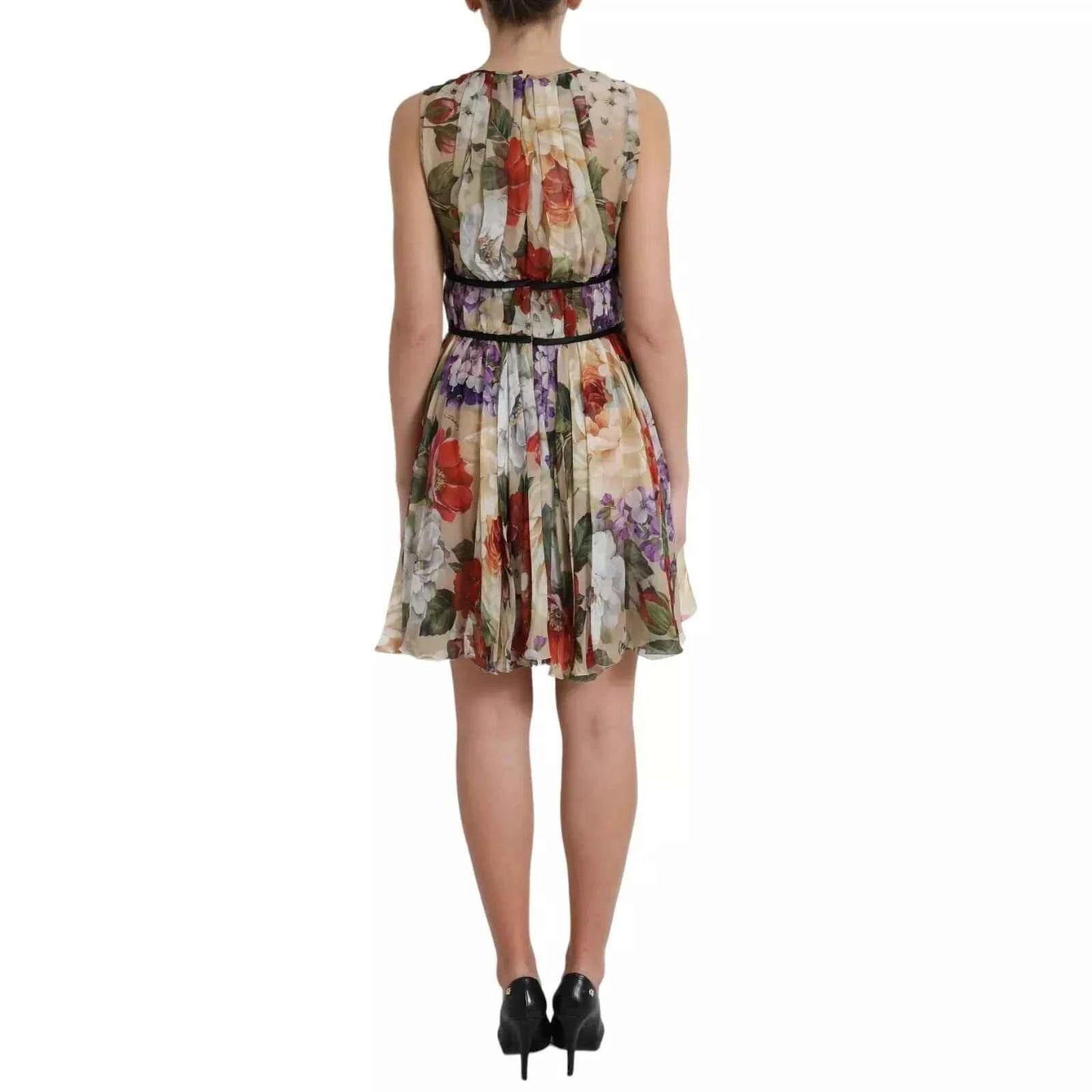 Dolce & Gabbana Beige Floral Sleeveless A-line Mini Dress