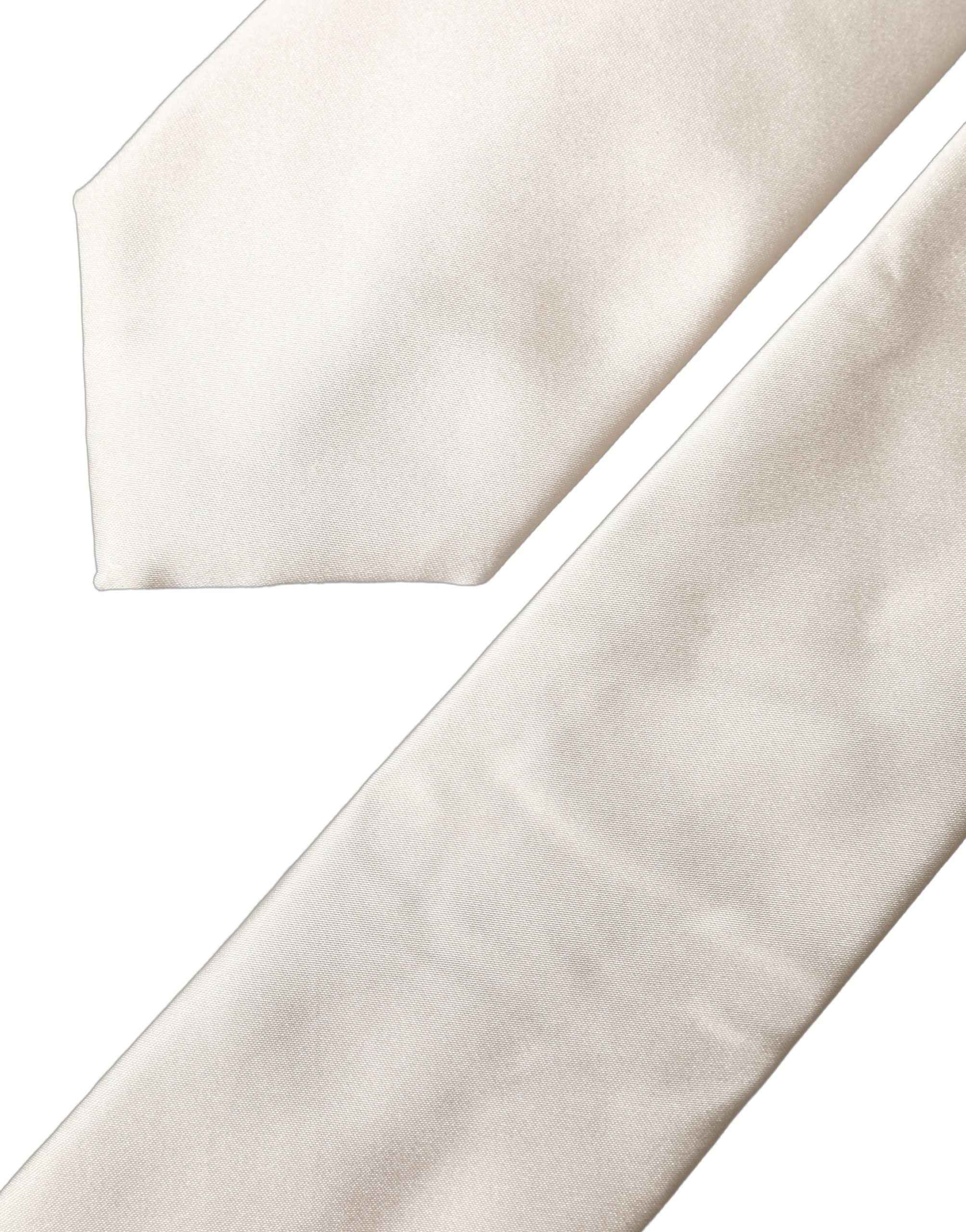 Dolce & Gabbana Off White Satin Silk Adjustable Women Tied Necktie Tie