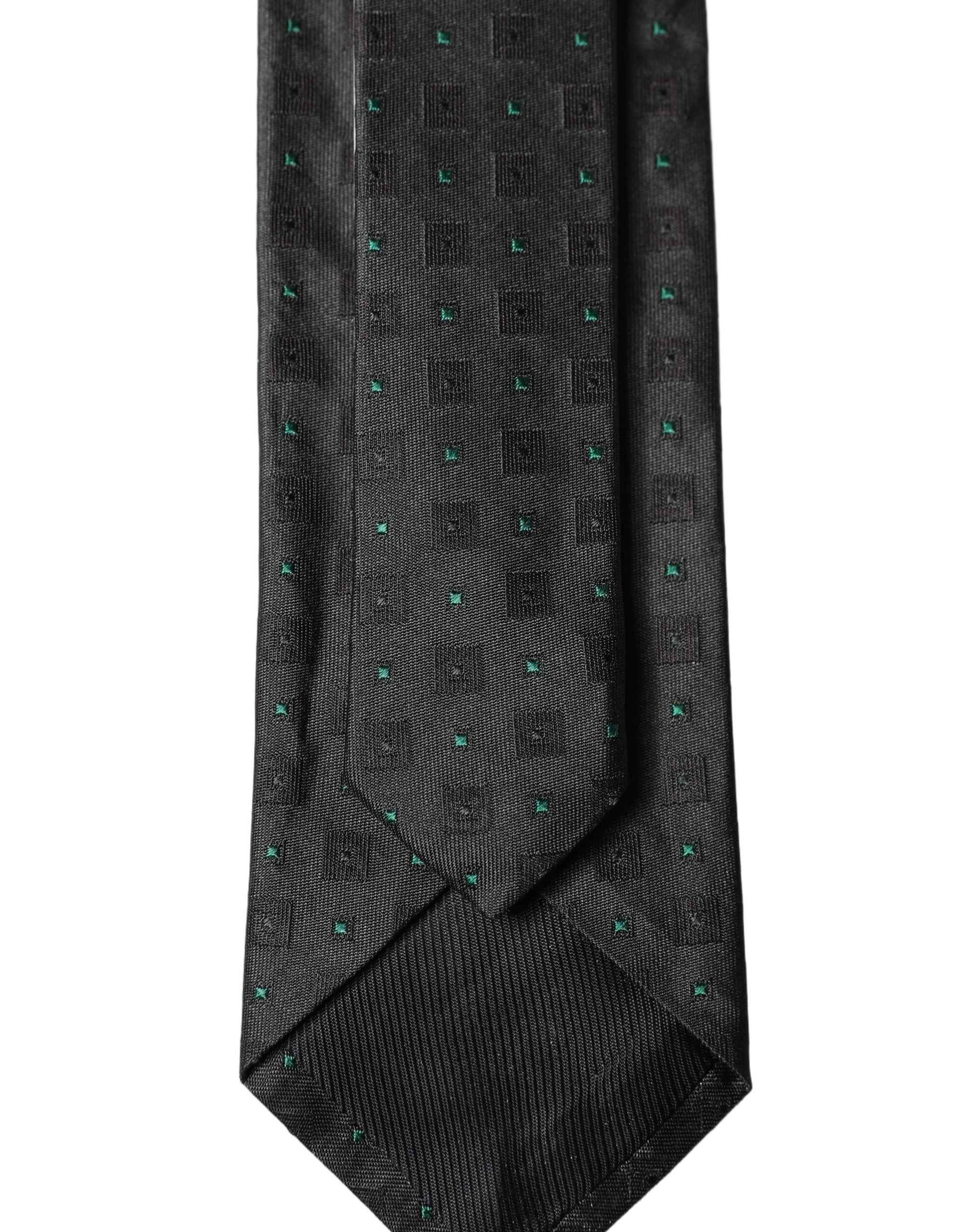 Dolce & Gabbana Black Geometric Silk Adjustable Men Tied Necktie Tie