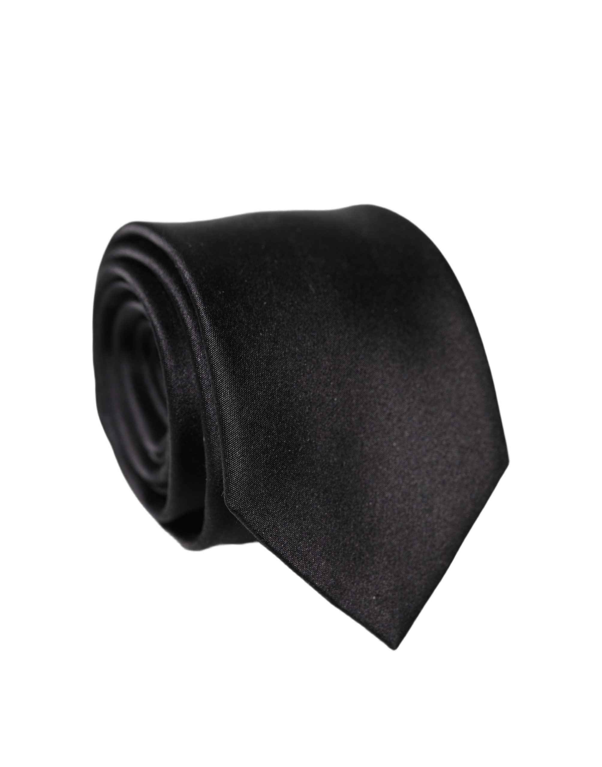 Dolce & Gabbana Black Solid Silk Satin Wide Adjustable Men Necktie Tie