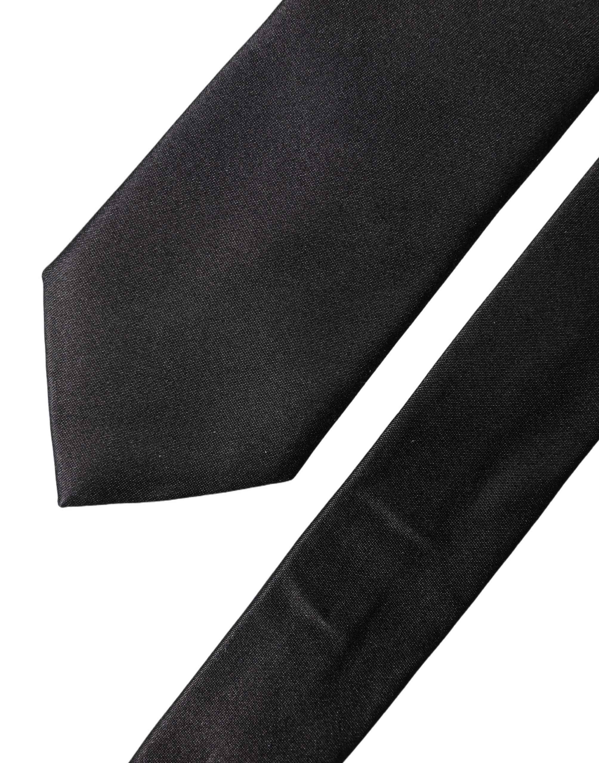 Dolce & Gabbana Black Solid Silk Satin Wide Adjustable Men Necktie Tie