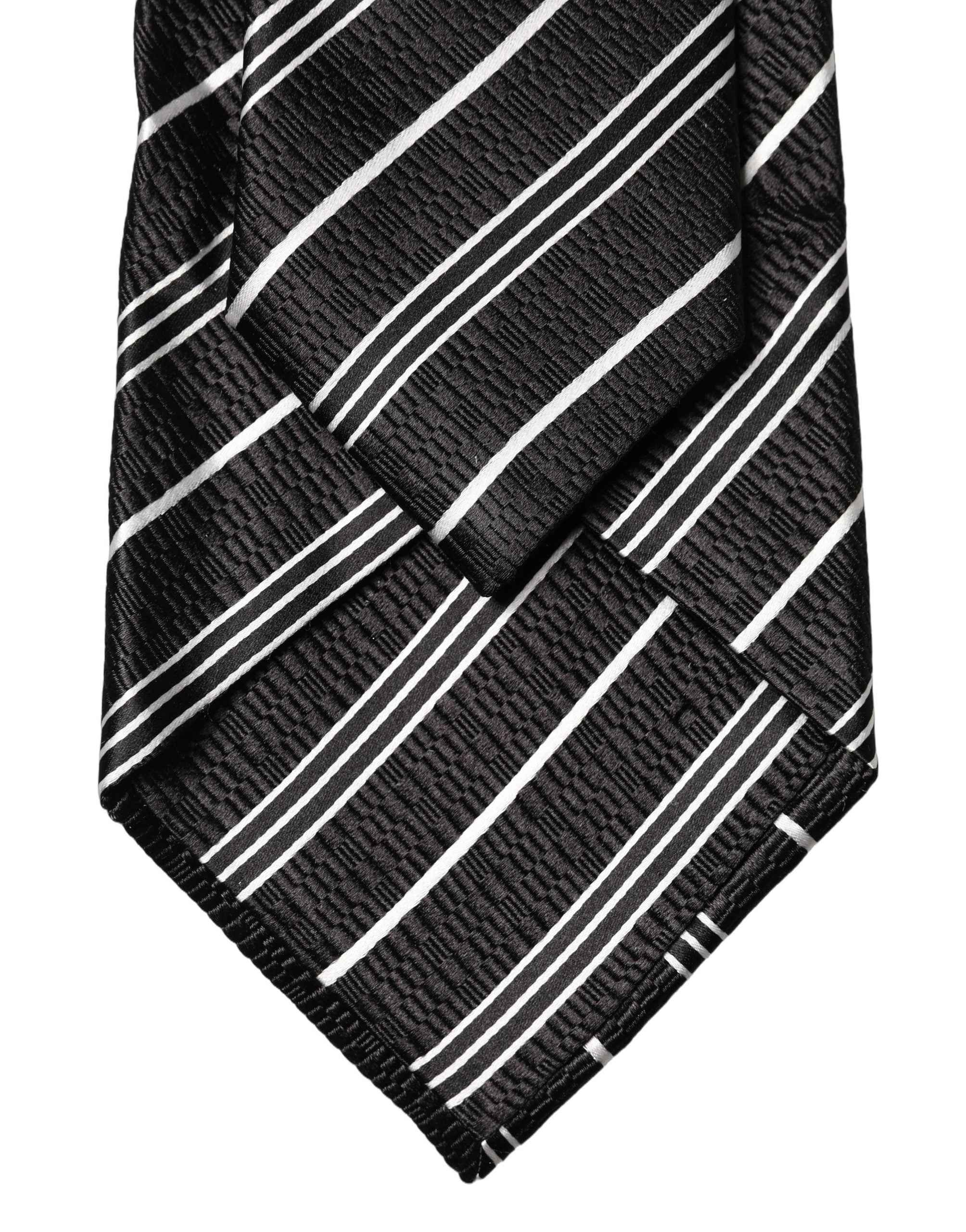 Dolce & Gabbana Dark Gray White Stripes Silk Adjustable Women Necktie Tie