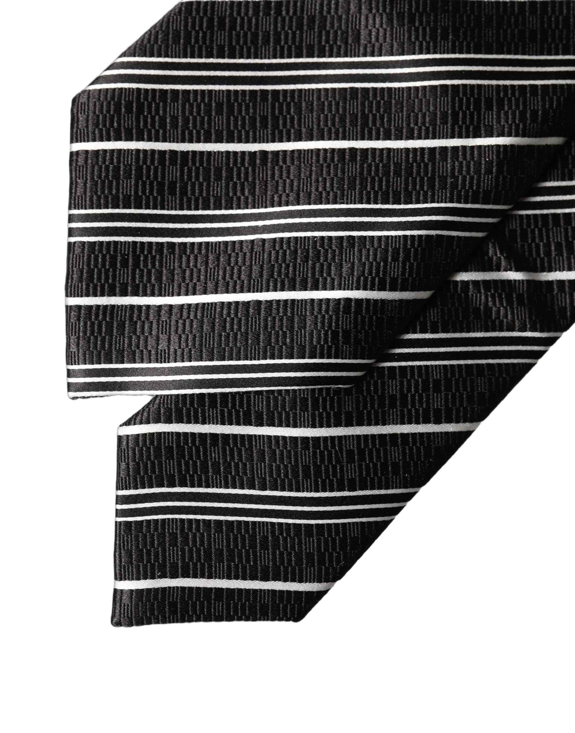 Dolce & Gabbana Dark Gray White Stripes Silk Adjustable Women Necktie Tie