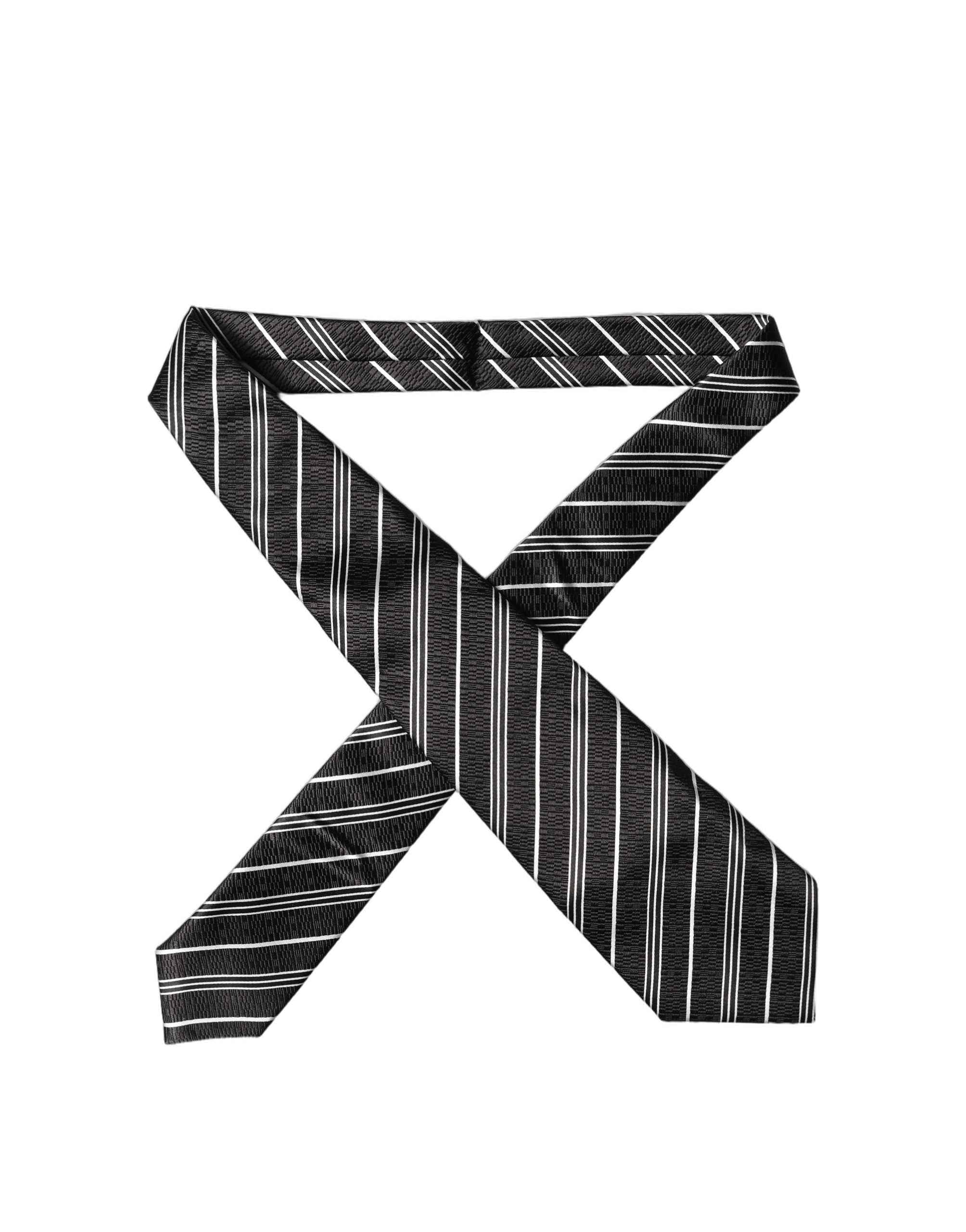 Dolce & Gabbana Black White Stripes Silk Adjustable Women Necktie Tie