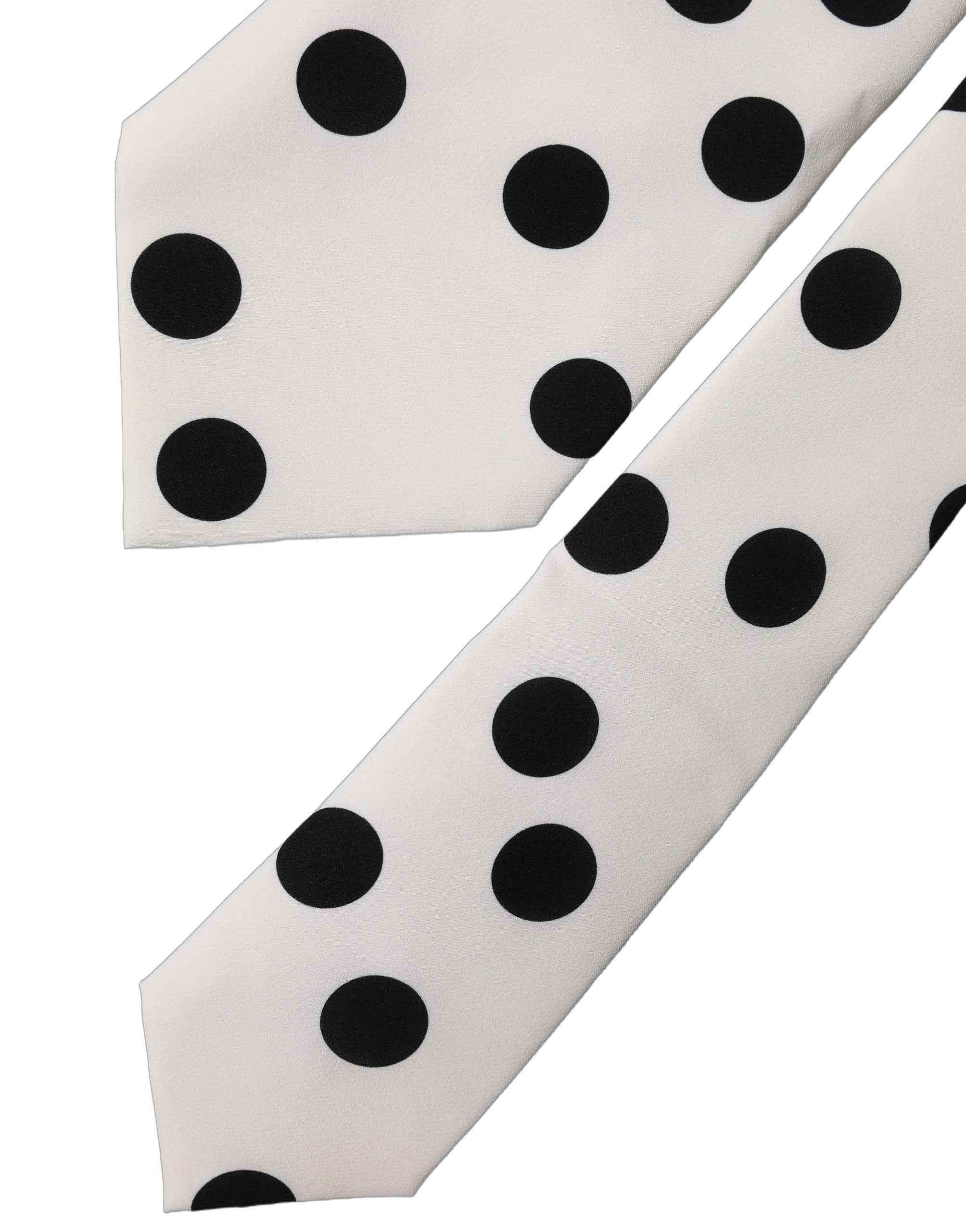 Dolce & Gabbana White Black Polka Dot Silk Adjustable Women Necktie Tie