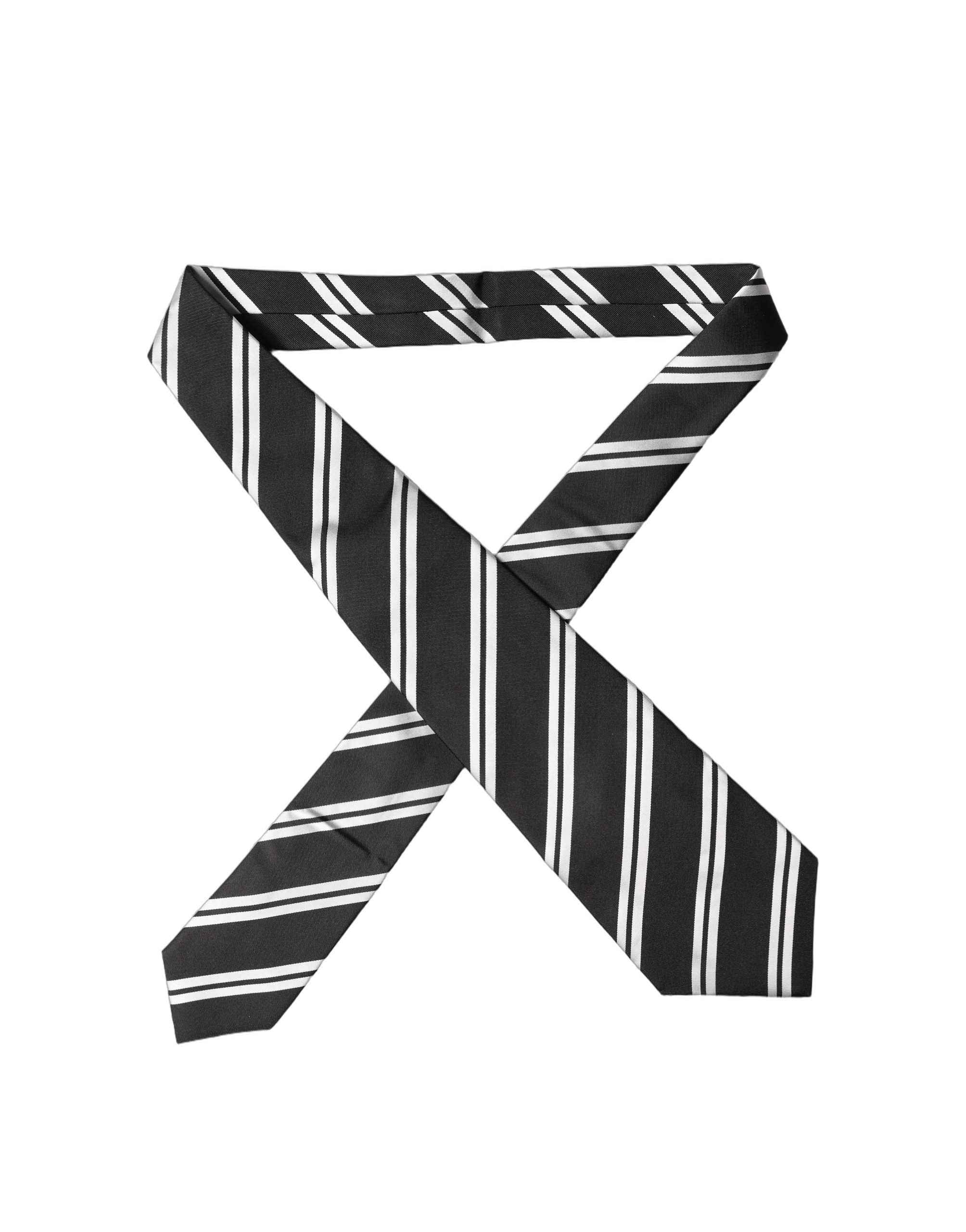 Dolce & Gabbana Black White Stripes Silk Adjustable Women Necktie Tie