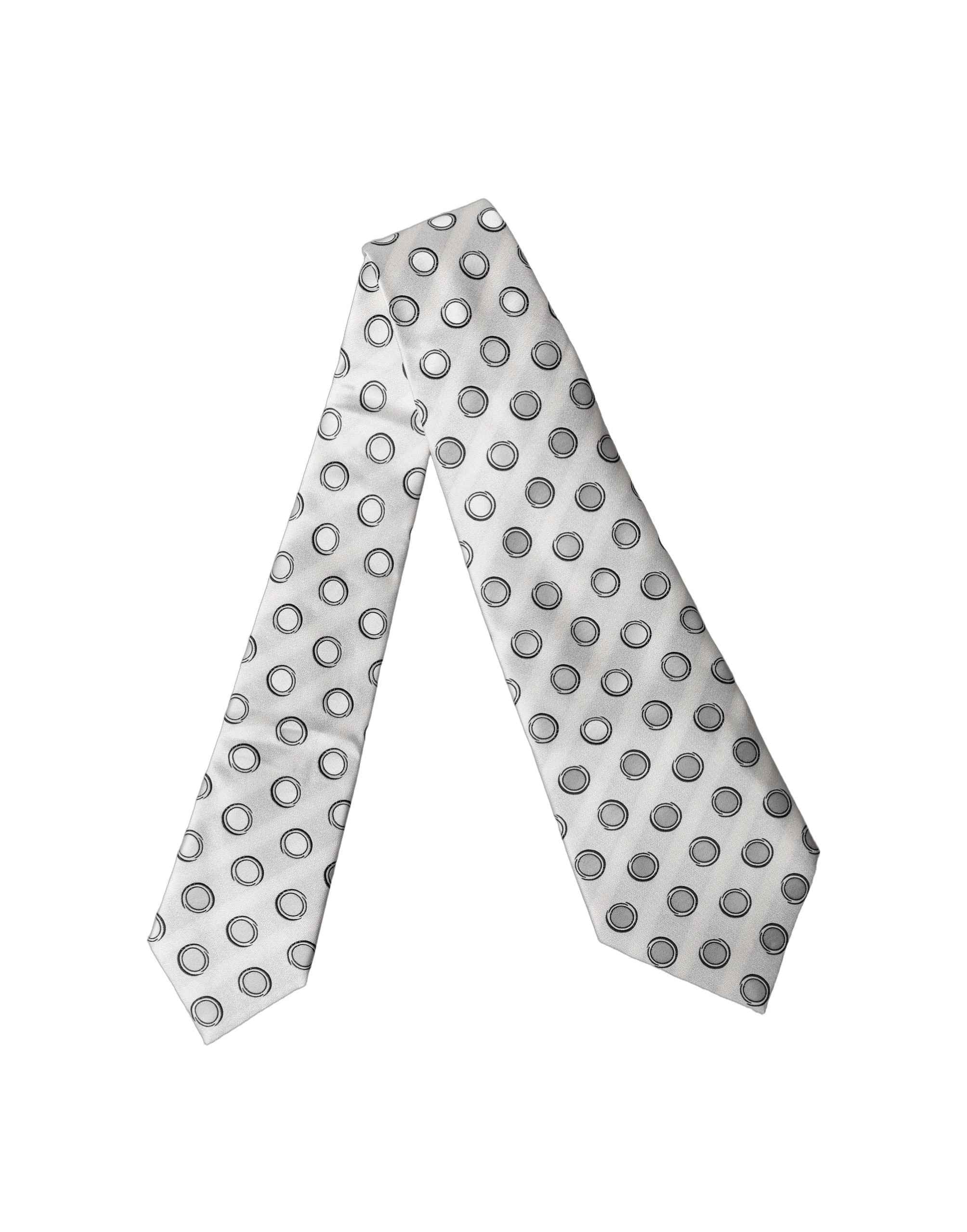 Dolce & Gabbana White Gray Polka Dot Silk Adjustable Women Necktie Tie