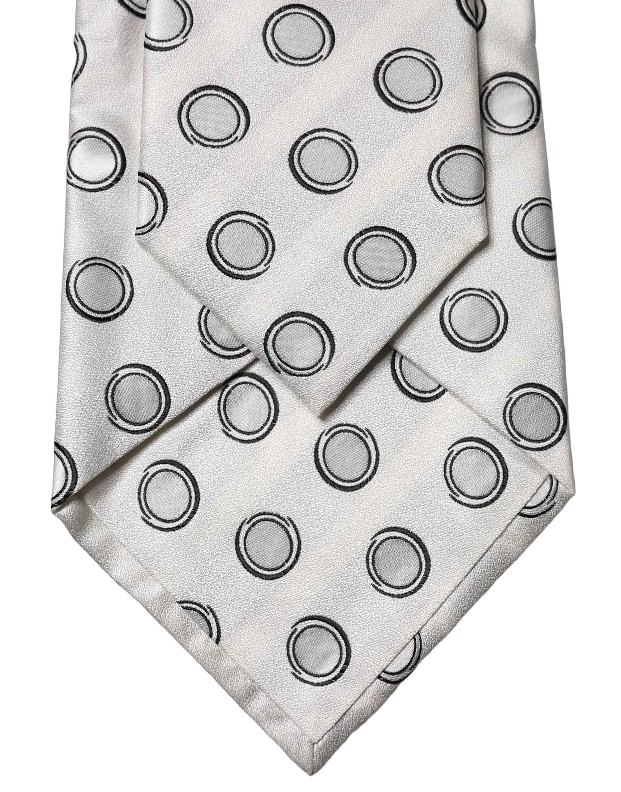 Dolce & Gabbana White Gray Polka Dot Silk Adjustable Women Necktie Tie