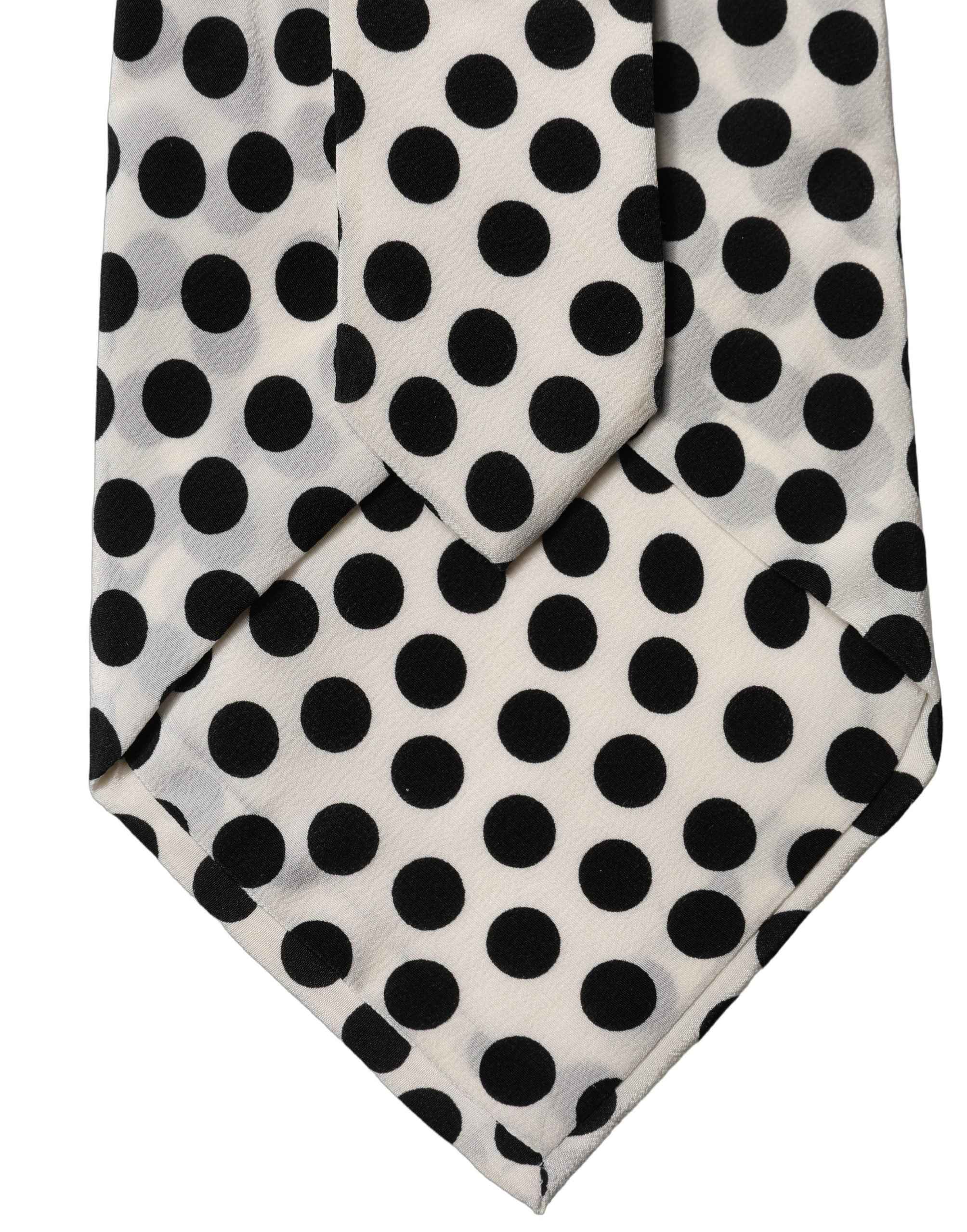 Dolce & Gabbana White Black Polka Dot Silk Adjustable Women Necktie Tie