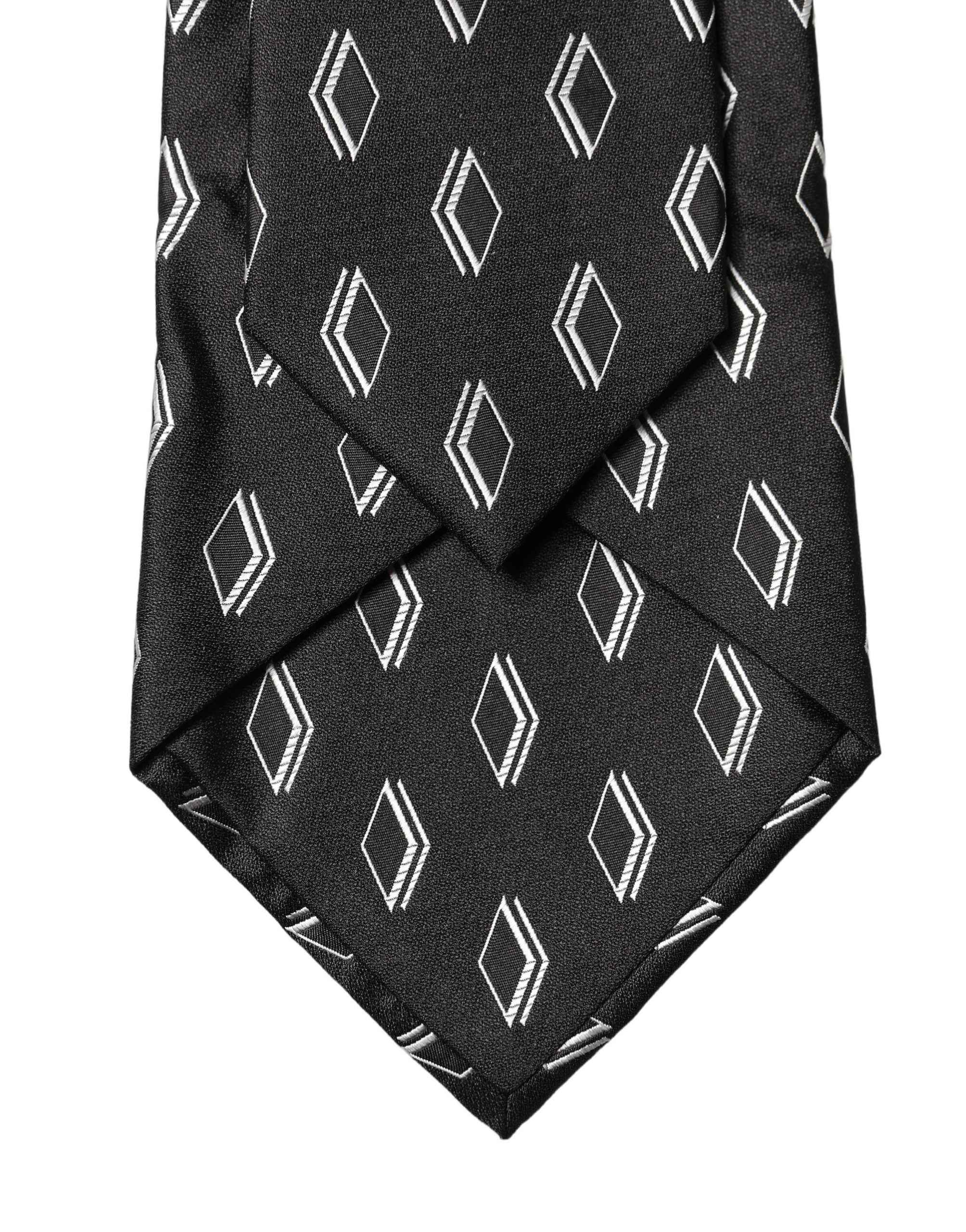 Dolce & Gabbana Black Patterned Silk Adjustable Women Tied Necktie Tie