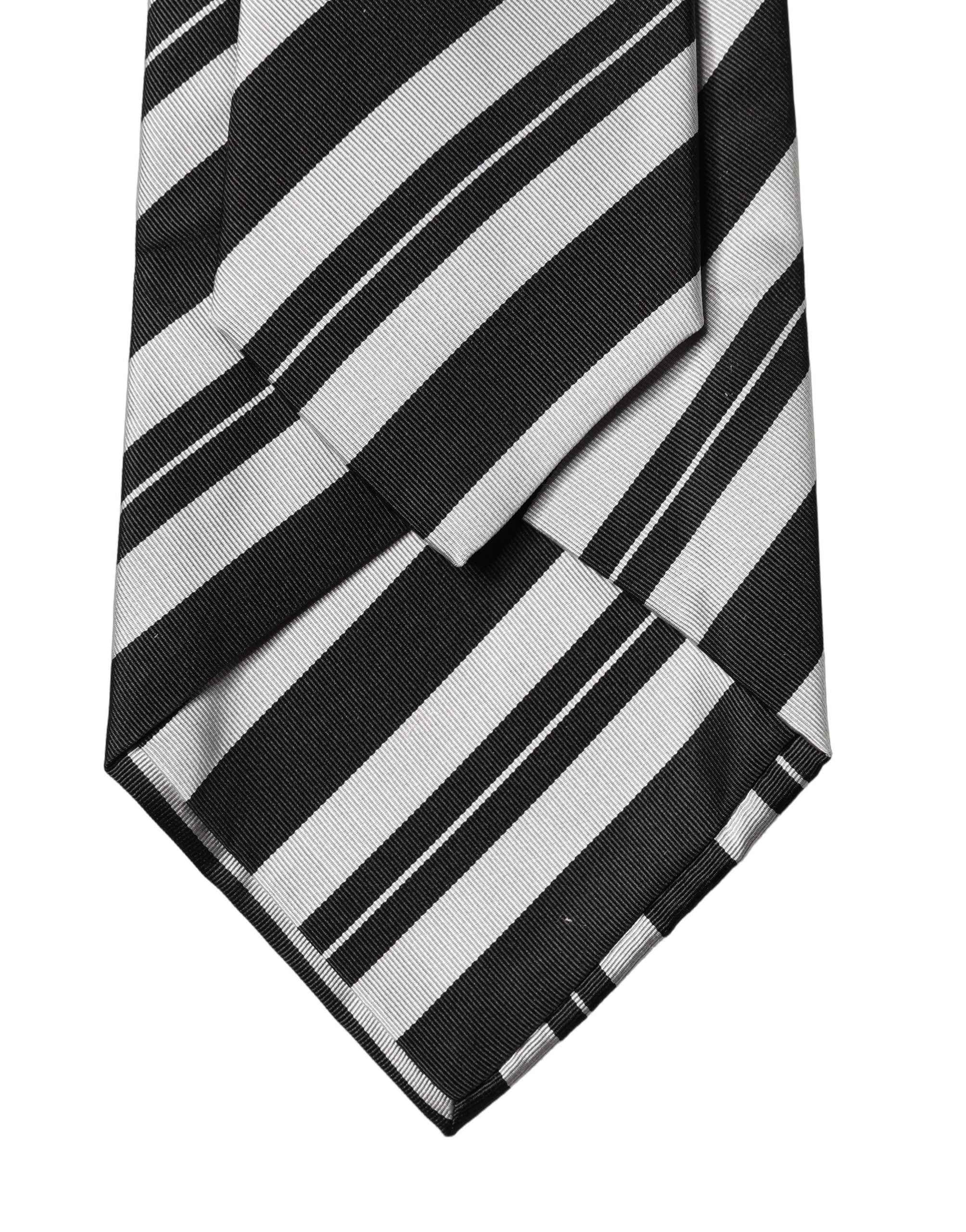 Dolce & Gabbana Black White Stripes Silk Adjustable Women Necktie Tie