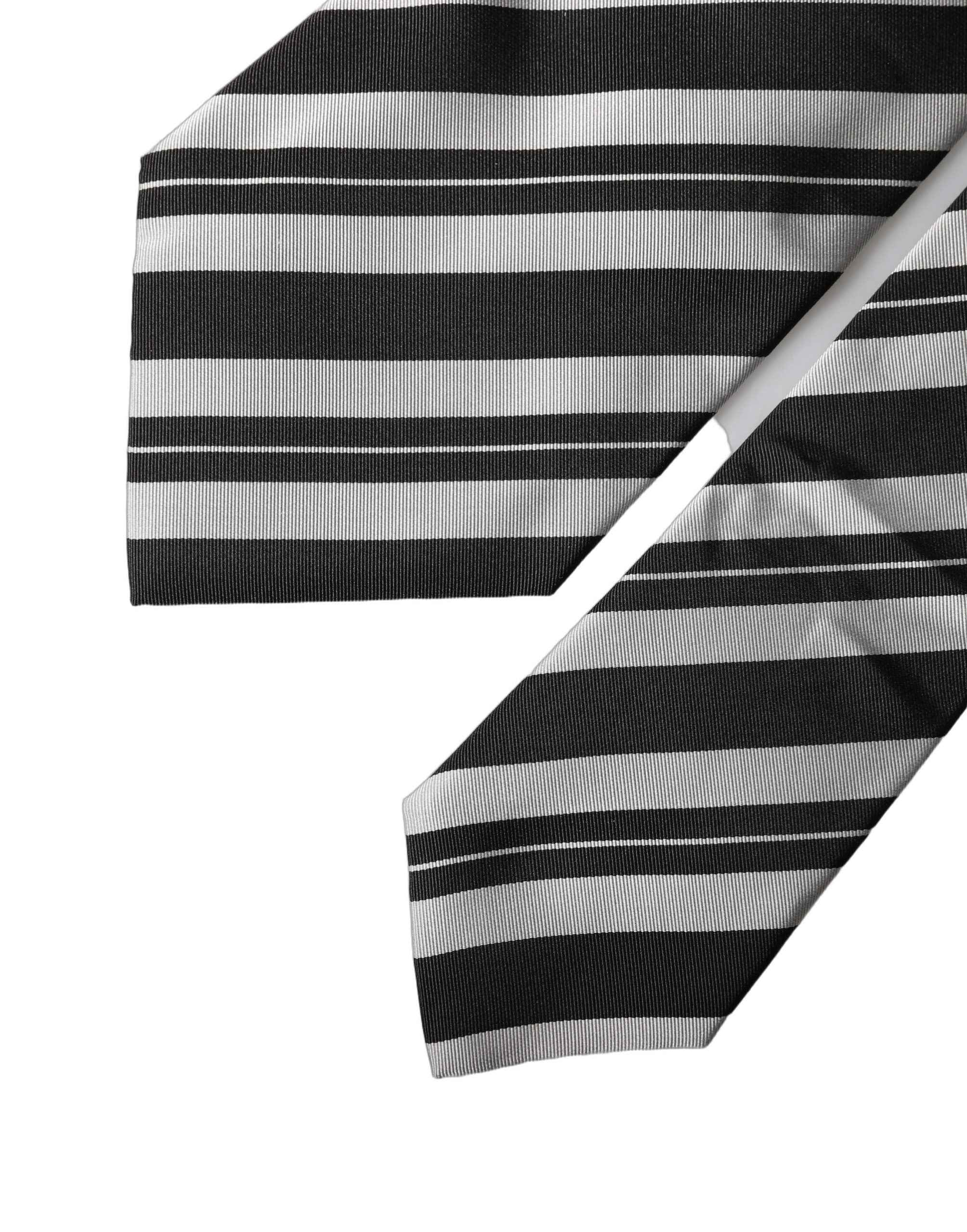 Dolce & Gabbana Black White Stripes Silk Adjustable Women Necktie Tie
