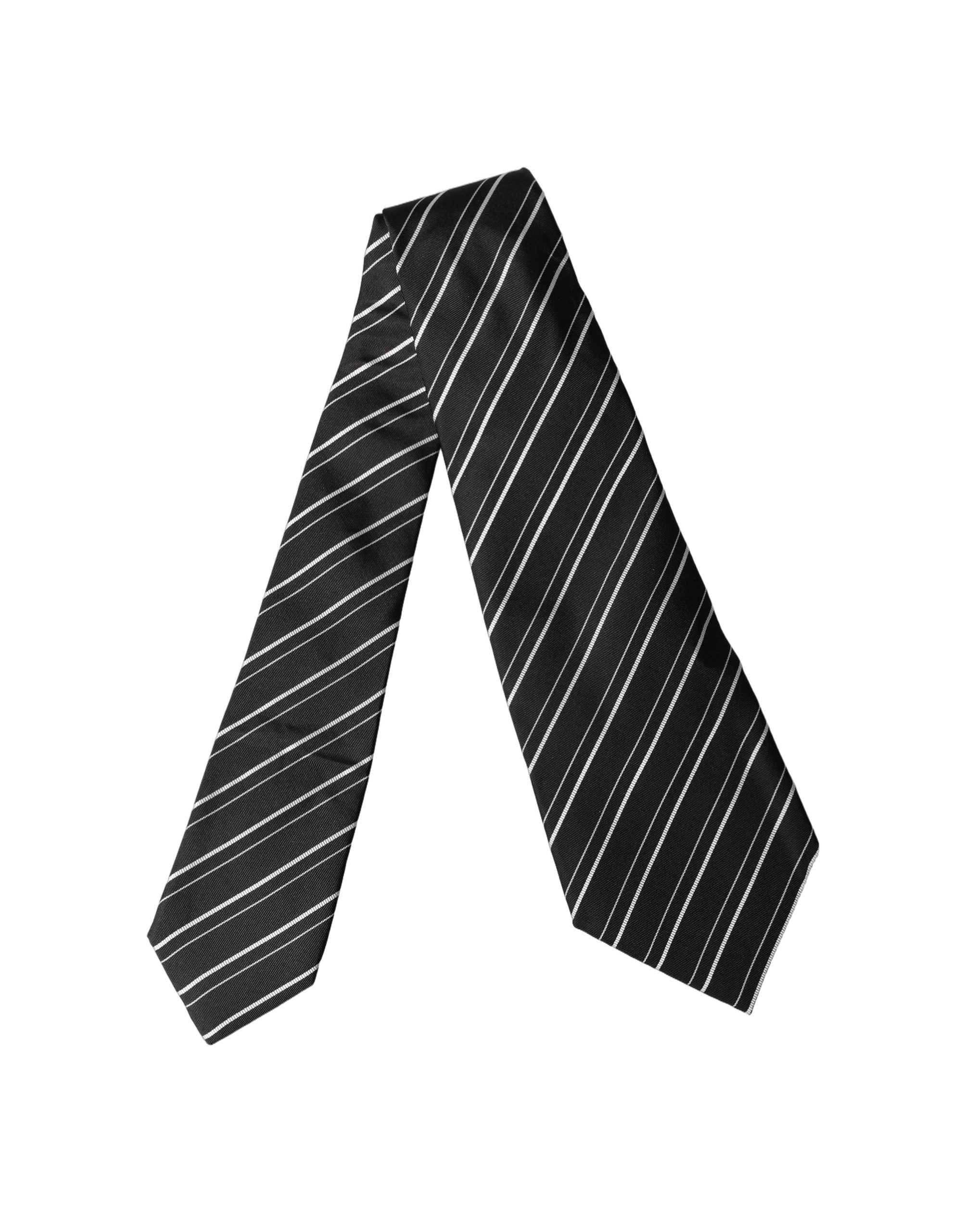 Dolce & Gabbana Black White Stripes Silk Adjustable Women Necktie Tie