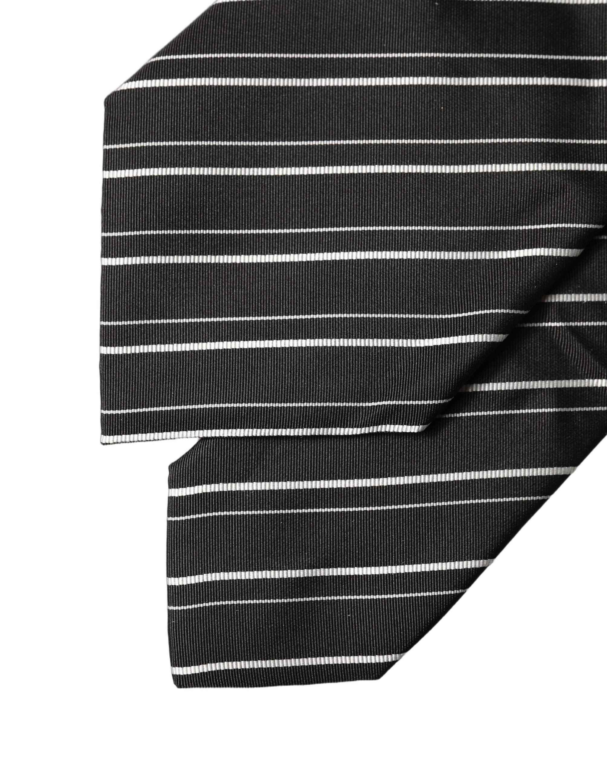 Dolce & Gabbana Dark Gray White Stripes Silk Adjustable Women Necktie Tie