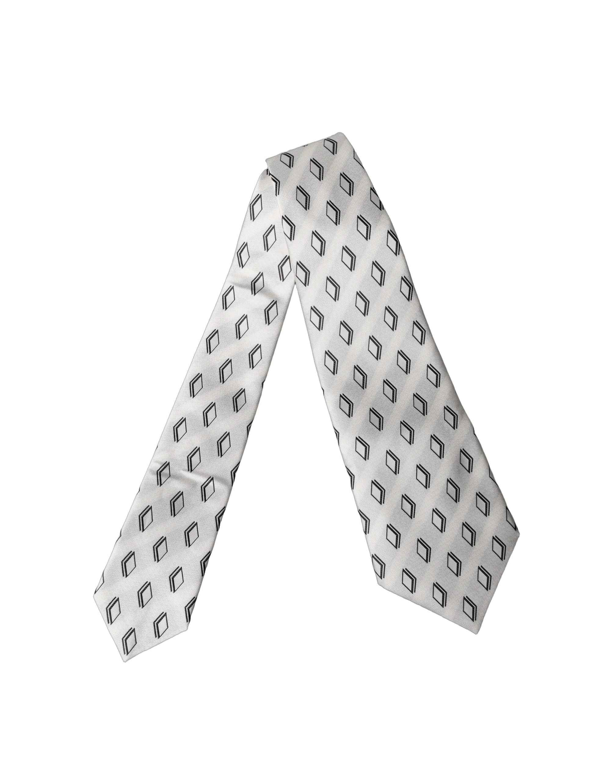 Dolce & Gabbana White Patterned Silk Adjustable Women Tied Necktie Tie