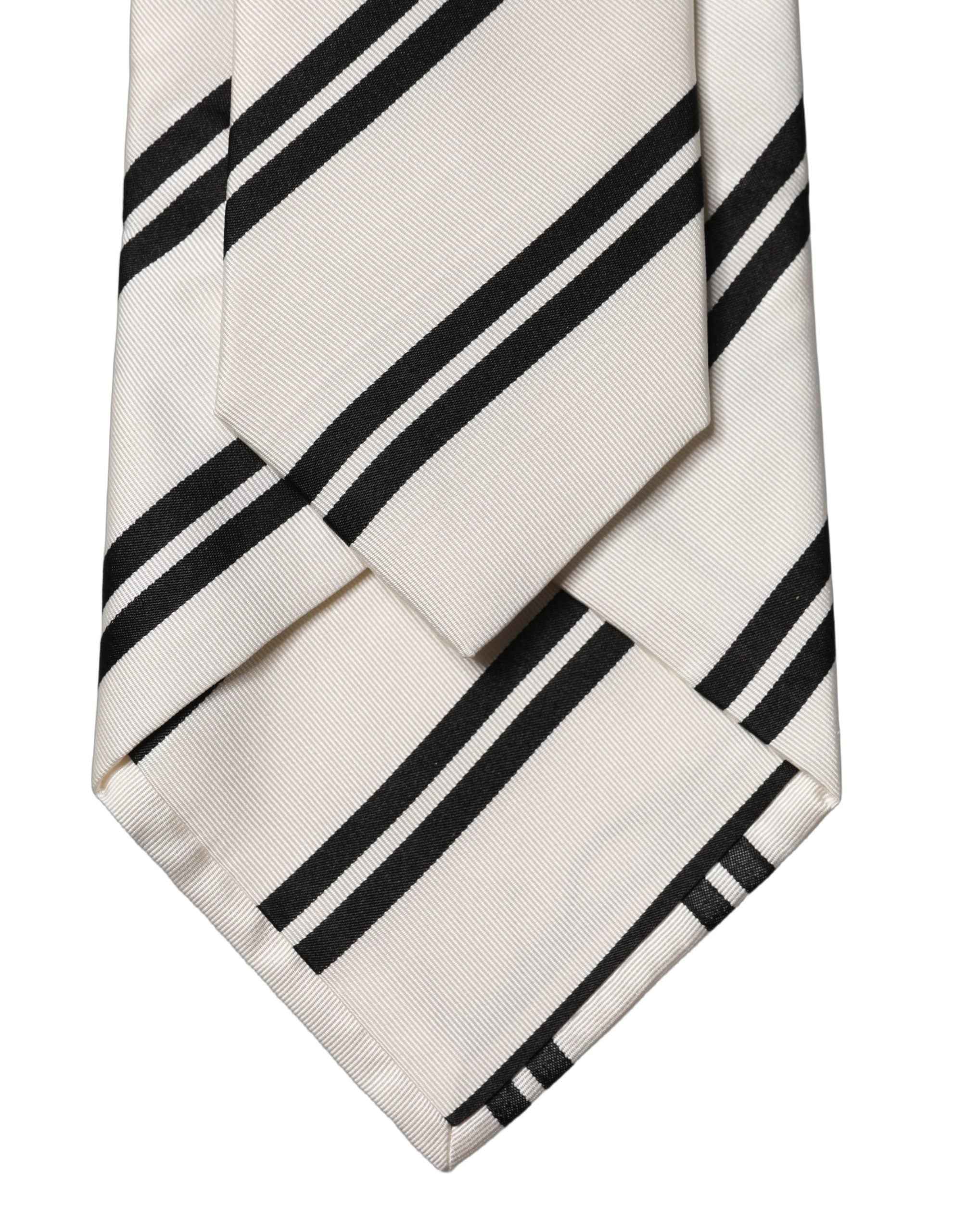 Dolce & Gabbana White Black Stripes Silk Adjustable Women Necktie Tie