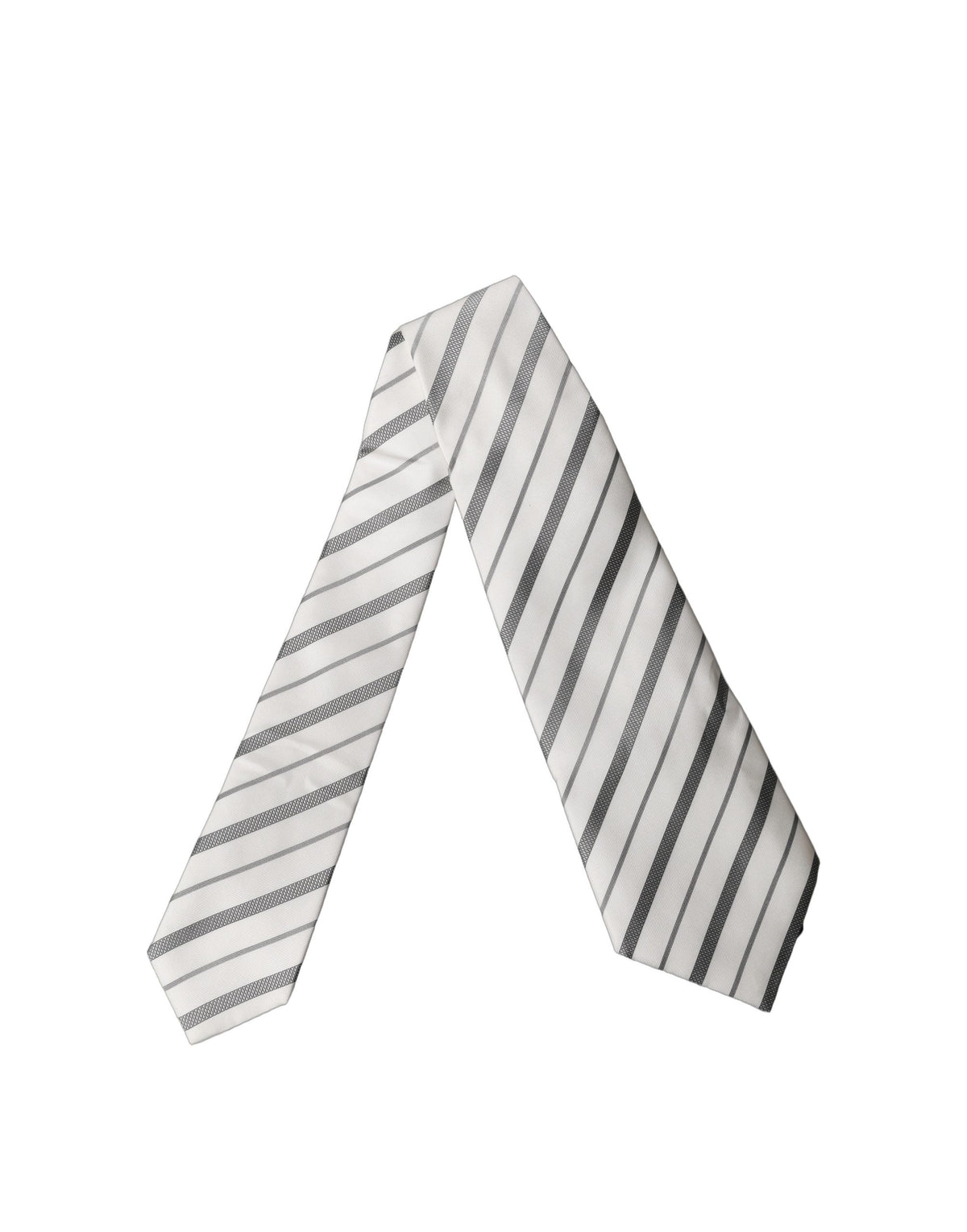 Dolce & Gabbana Gray White Stripes Silk Adjustable Women Necktie Tie