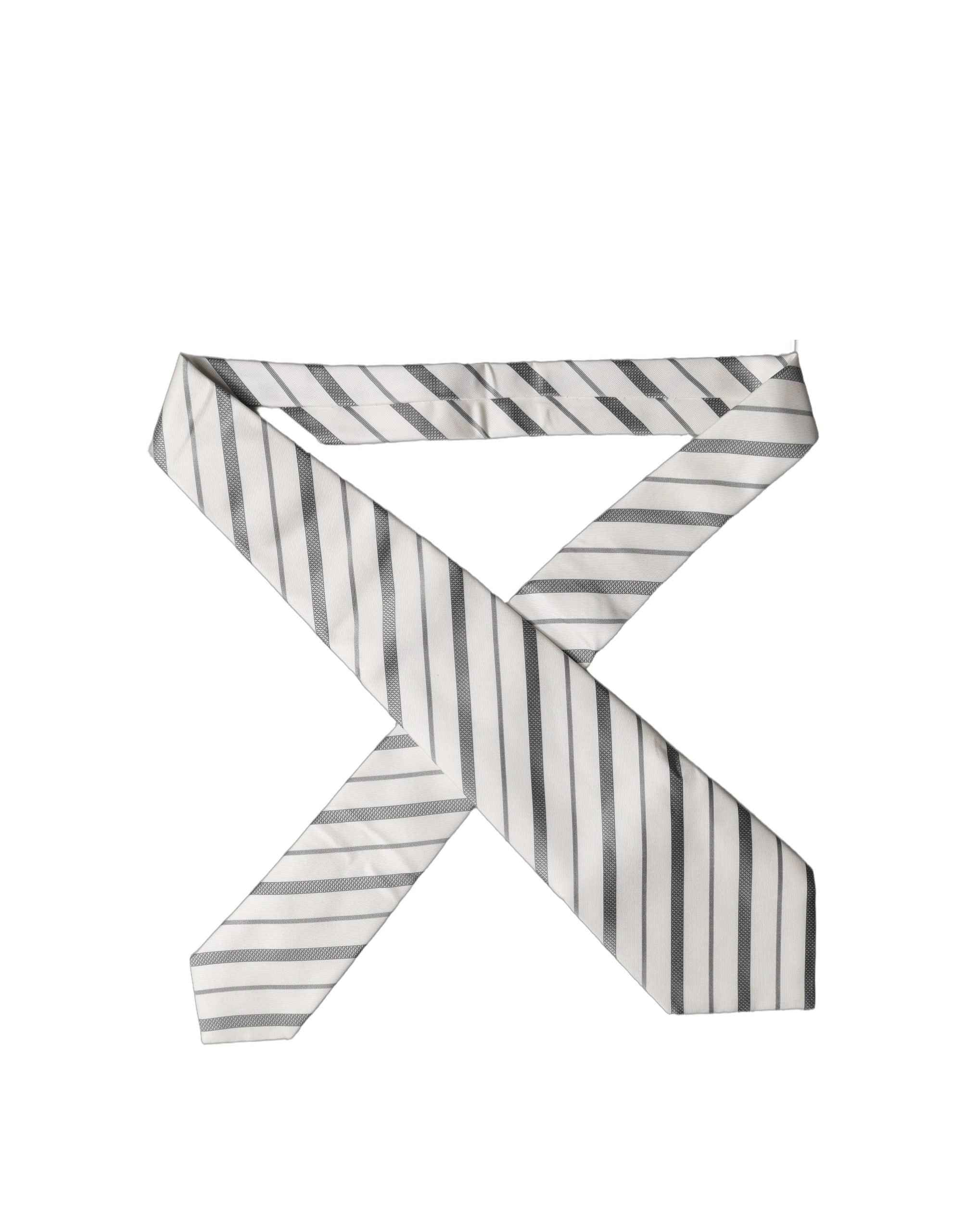 Dolce & Gabbana Black White Stripes Silk Adjustable Women Necktie Tie