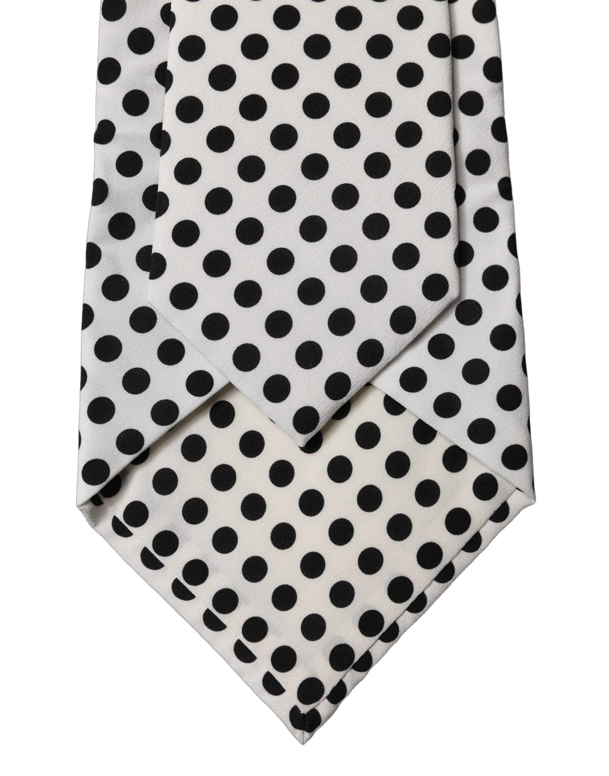 Dolce & Gabbana White Black Polka Dot Silk Adjustable Women Necktie Tie