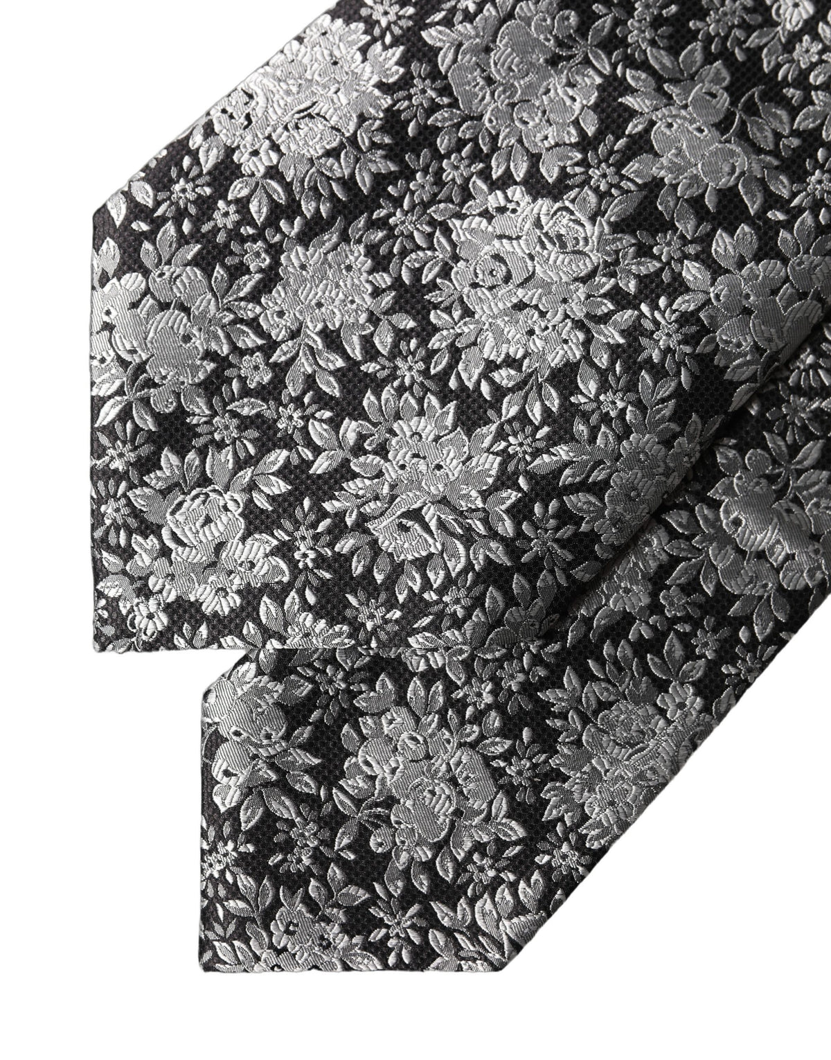 Dolce & Gabbana Dark Gray Silver Floral Silk Adjustable Women Necktie Tie