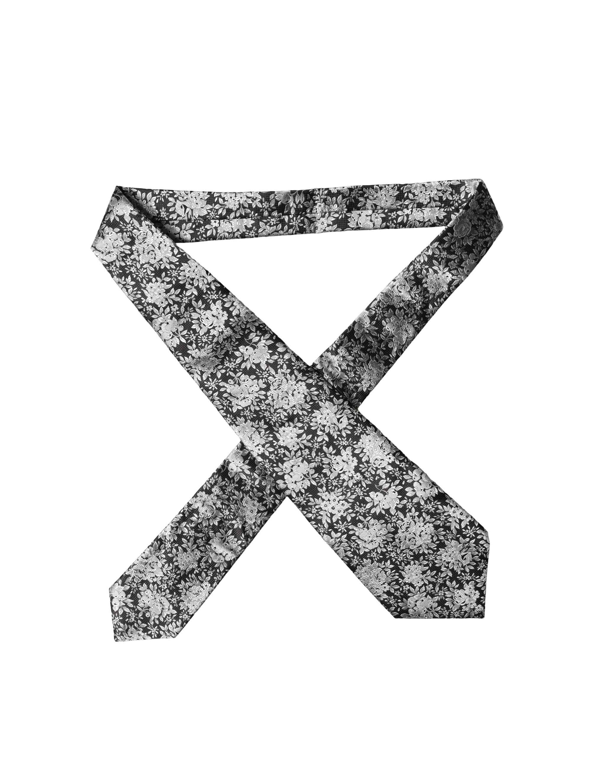Dolce & Gabbana Black Silver Floral Silk Adjustable Women Necktie Tie