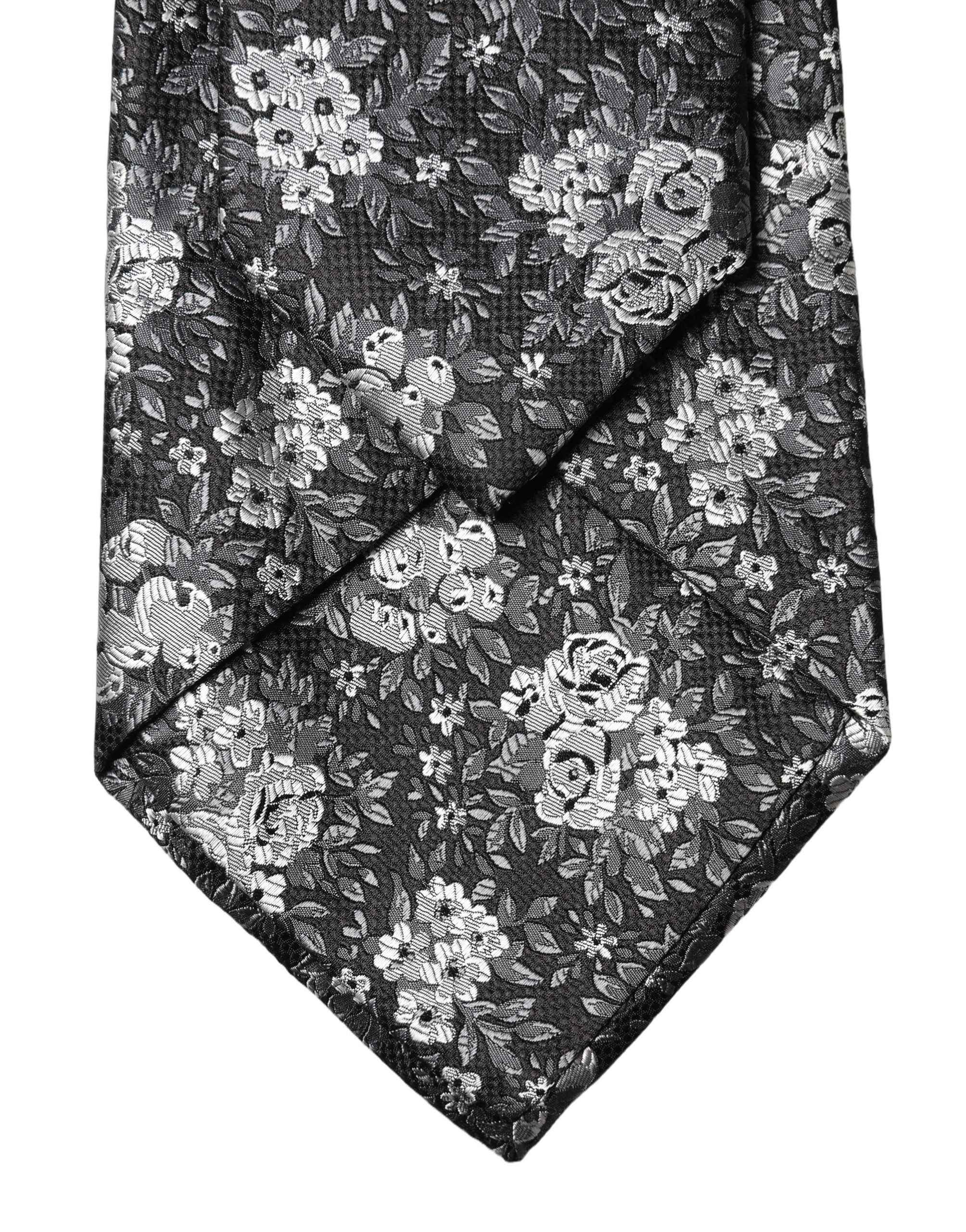 Dolce & Gabbana Black White Floral Silk Adjustable Women Necktie Tie