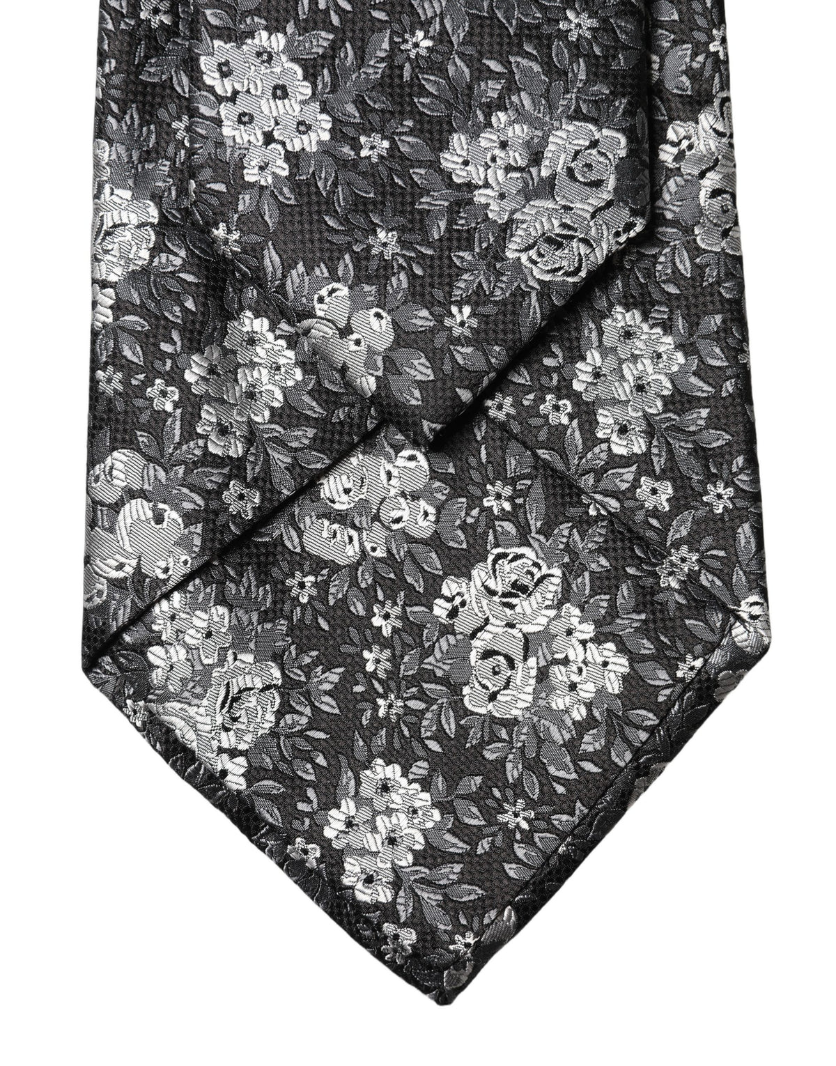 Dolce & Gabbana Dark Gray White Floral Silk Adjustable Women Necktie Tie