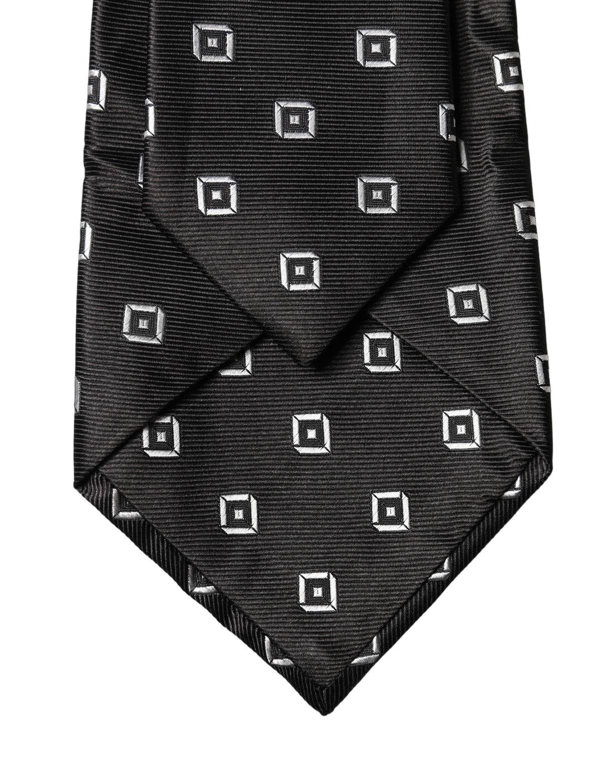 Dolce & Gabbana Dark Gray White Geometric Silk Adjustable Women Necktie Tie
