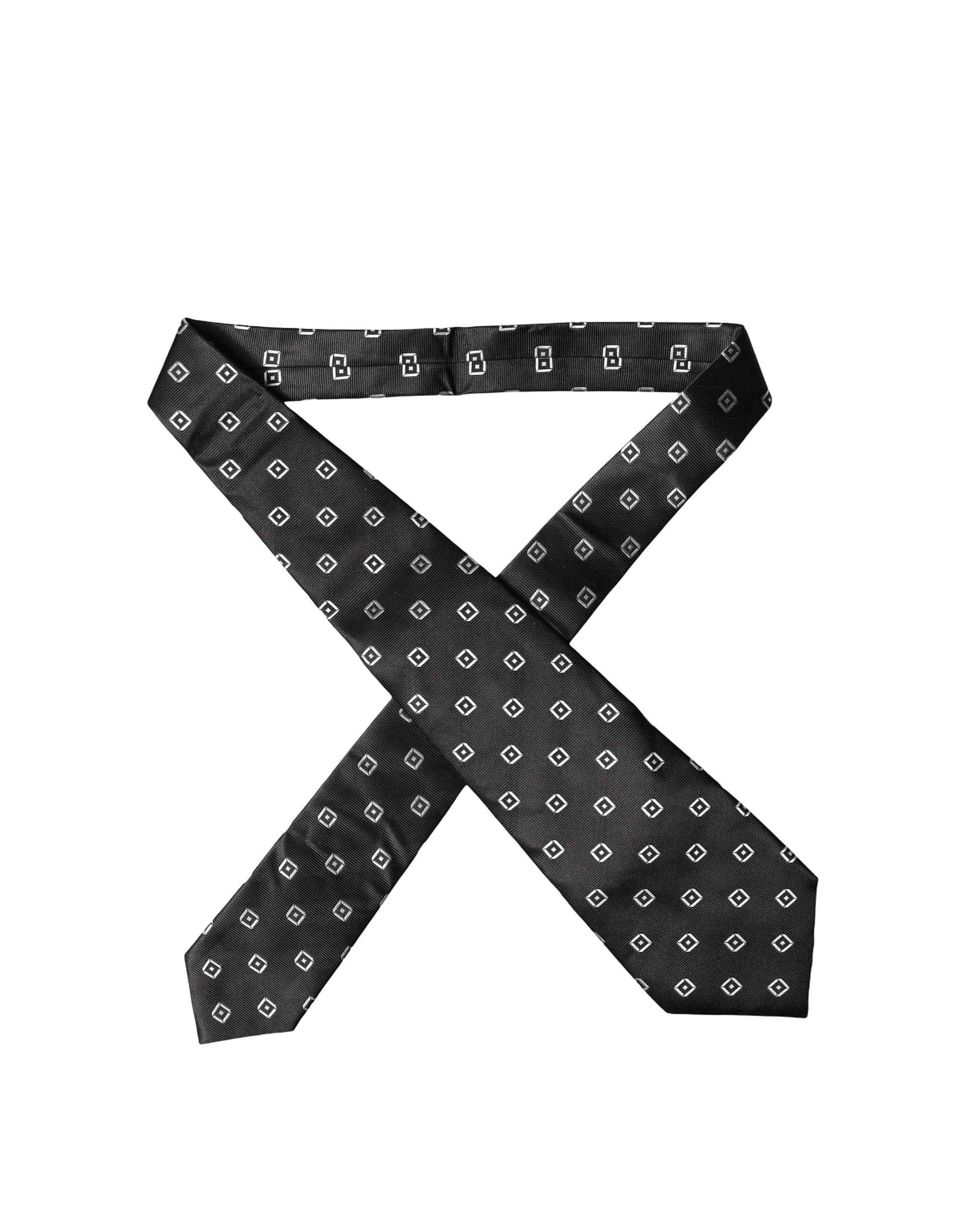 Dolce & Gabbana Dark Gray White Geometric Silk Adjustable Women Necktie Tie