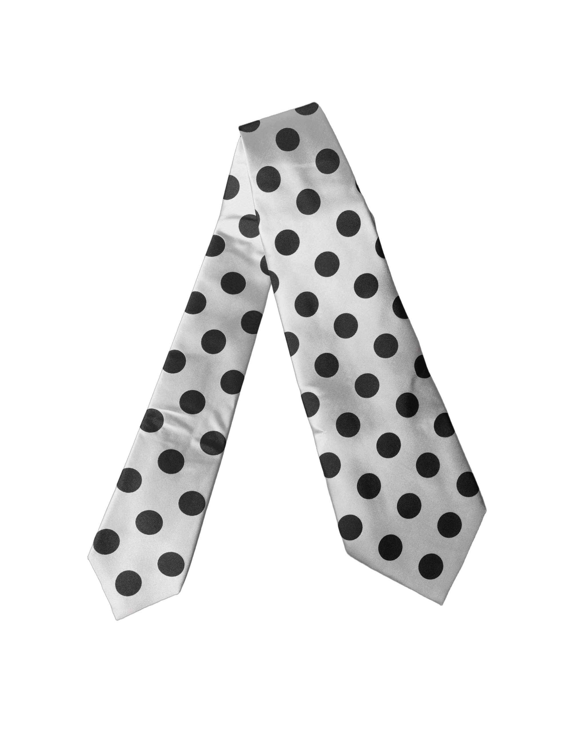 Dolce & Gabbana White Black Polka Dot Silk Adjustable Women Necktie Tie
