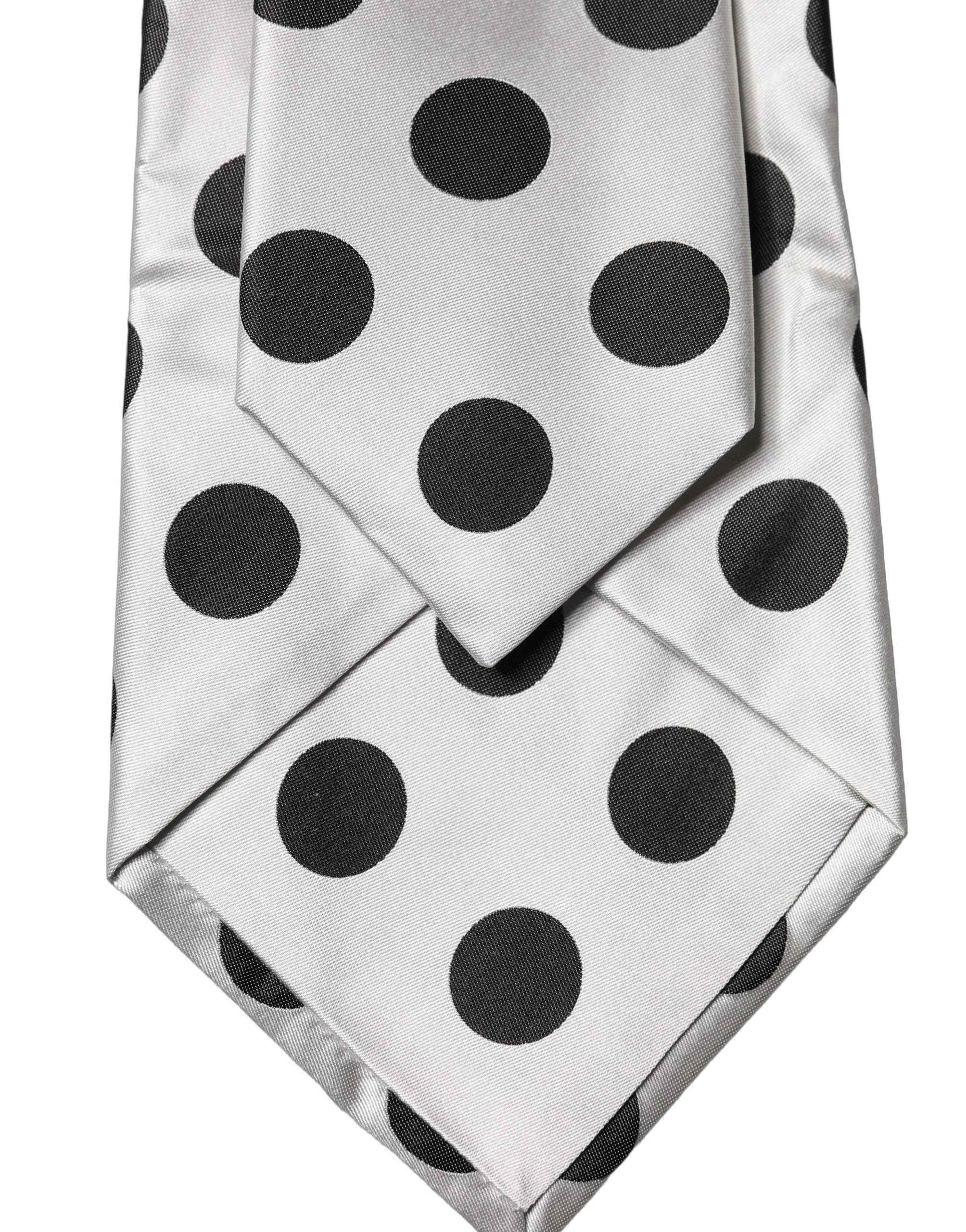 Dolce & Gabbana White Black Polka Dot Silk Adjustable Women Necktie Tie