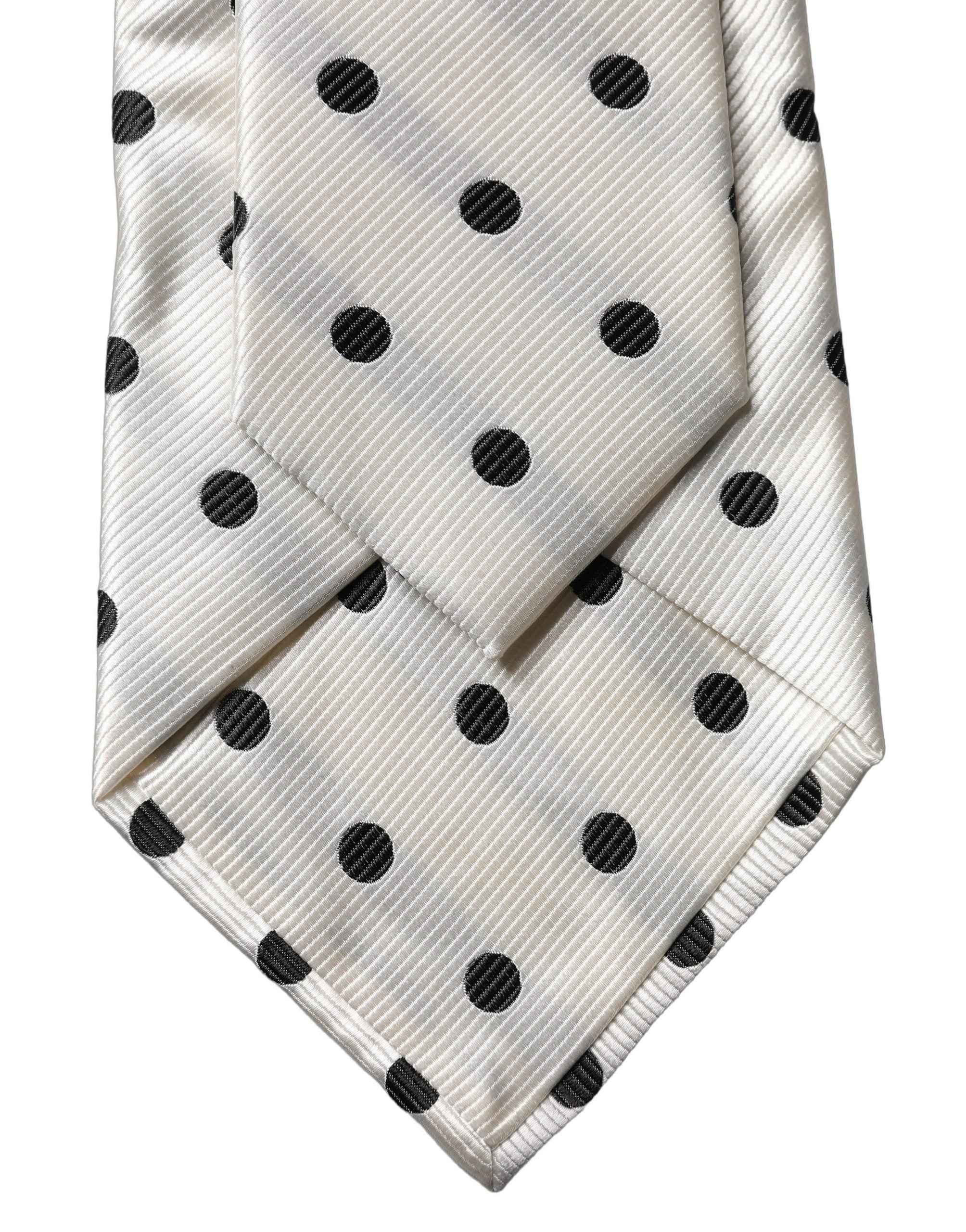 Dolce & Gabbana White Black Polka Dot Silk Adjustable Women Necktie Tie